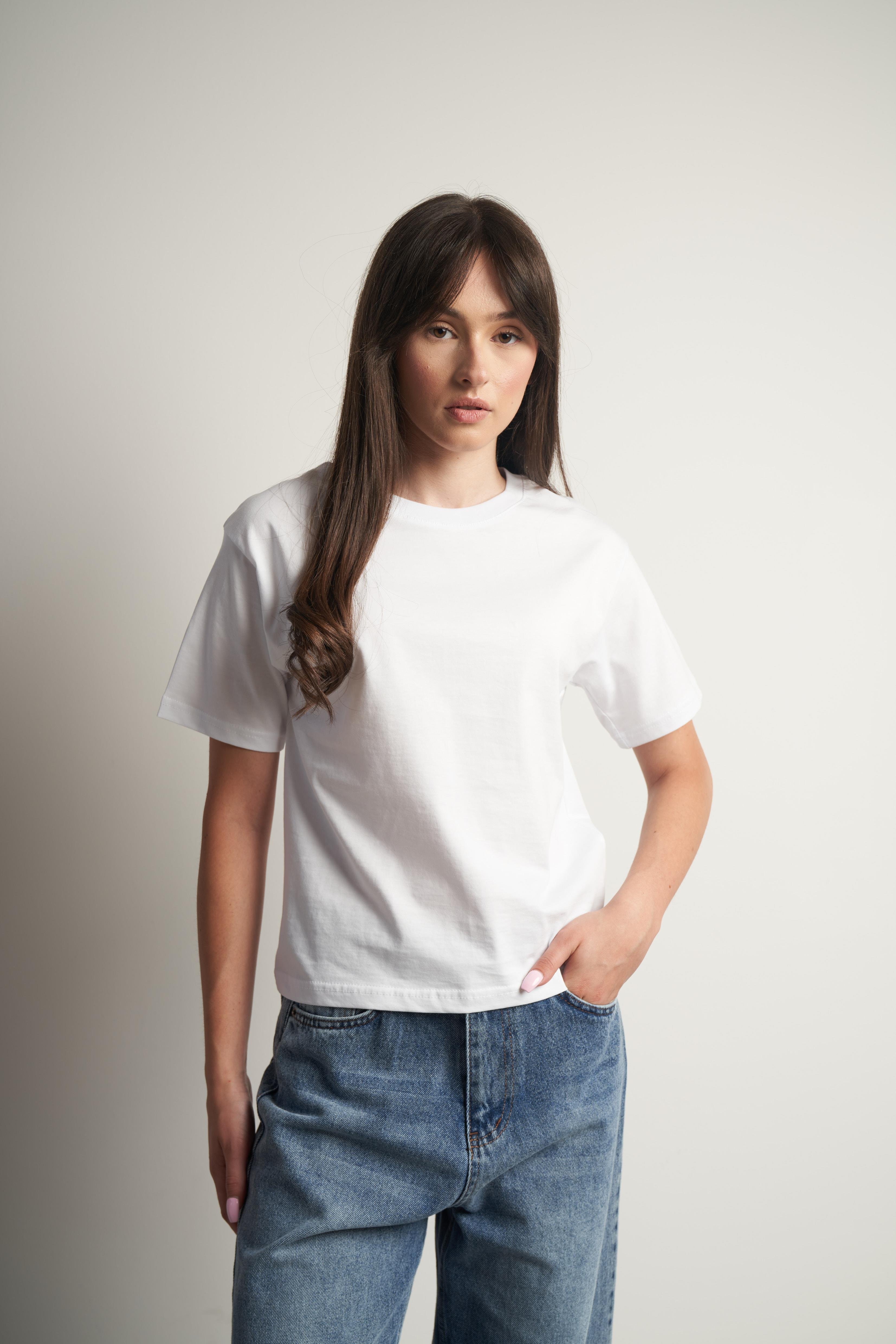 Bisiklet Yaka Basic T-shirt Beyaz