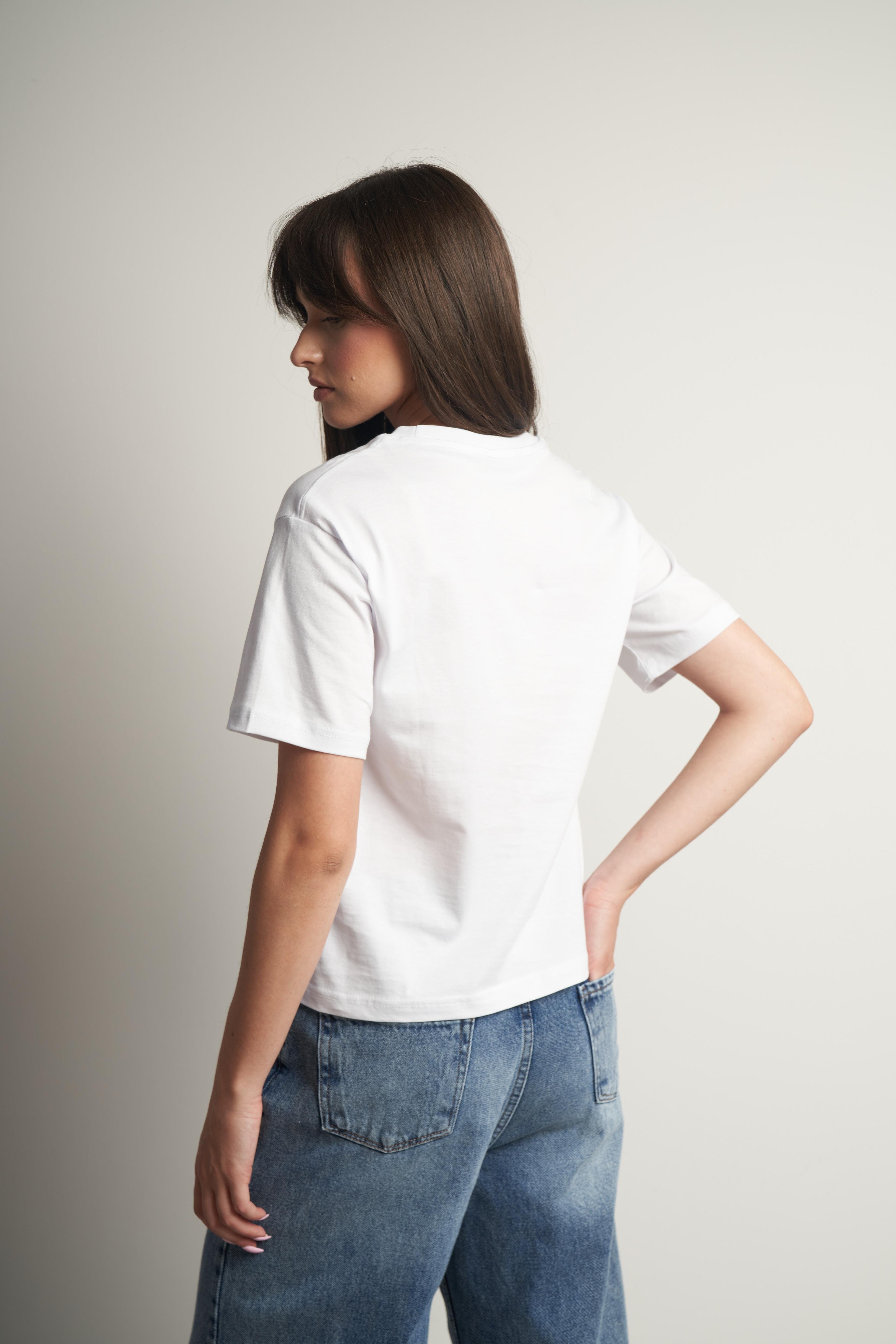 Bisiklet Yaka Basic T-shirt Beyaz