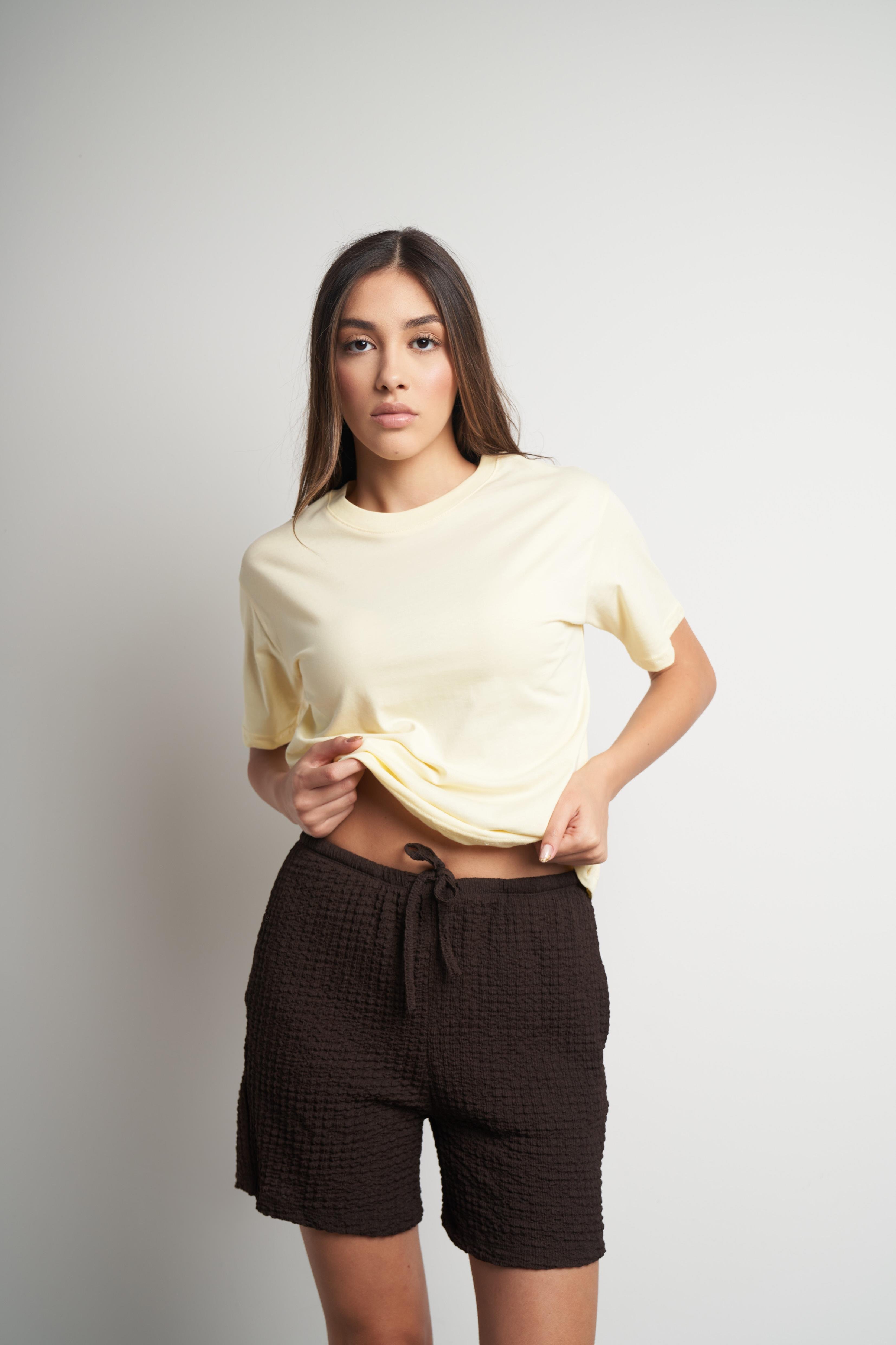 Bisiklet Yaka Basic T-shirt Sarı