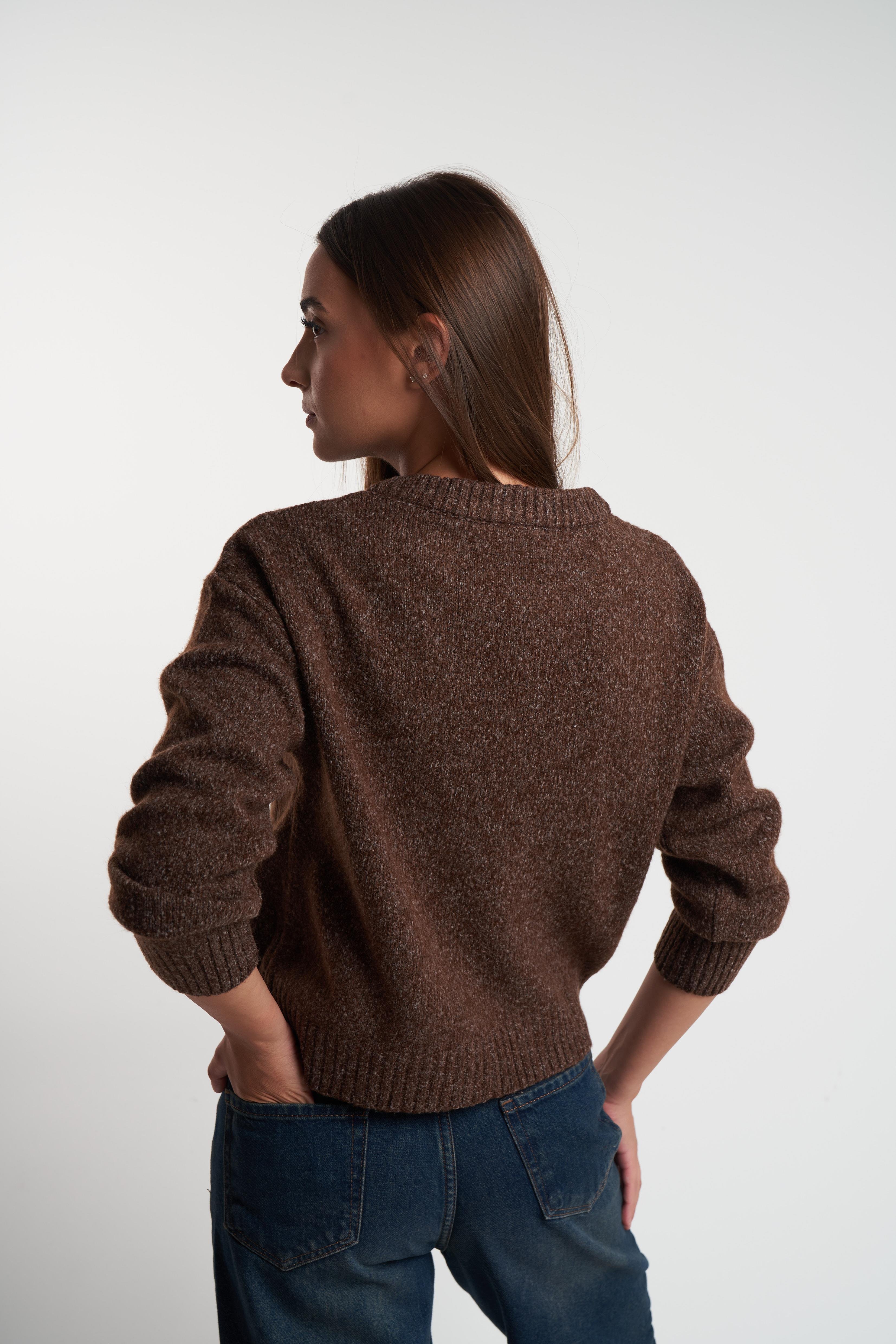 Bisiklet Yaka Düğmeli Kısa Hırka Kahve