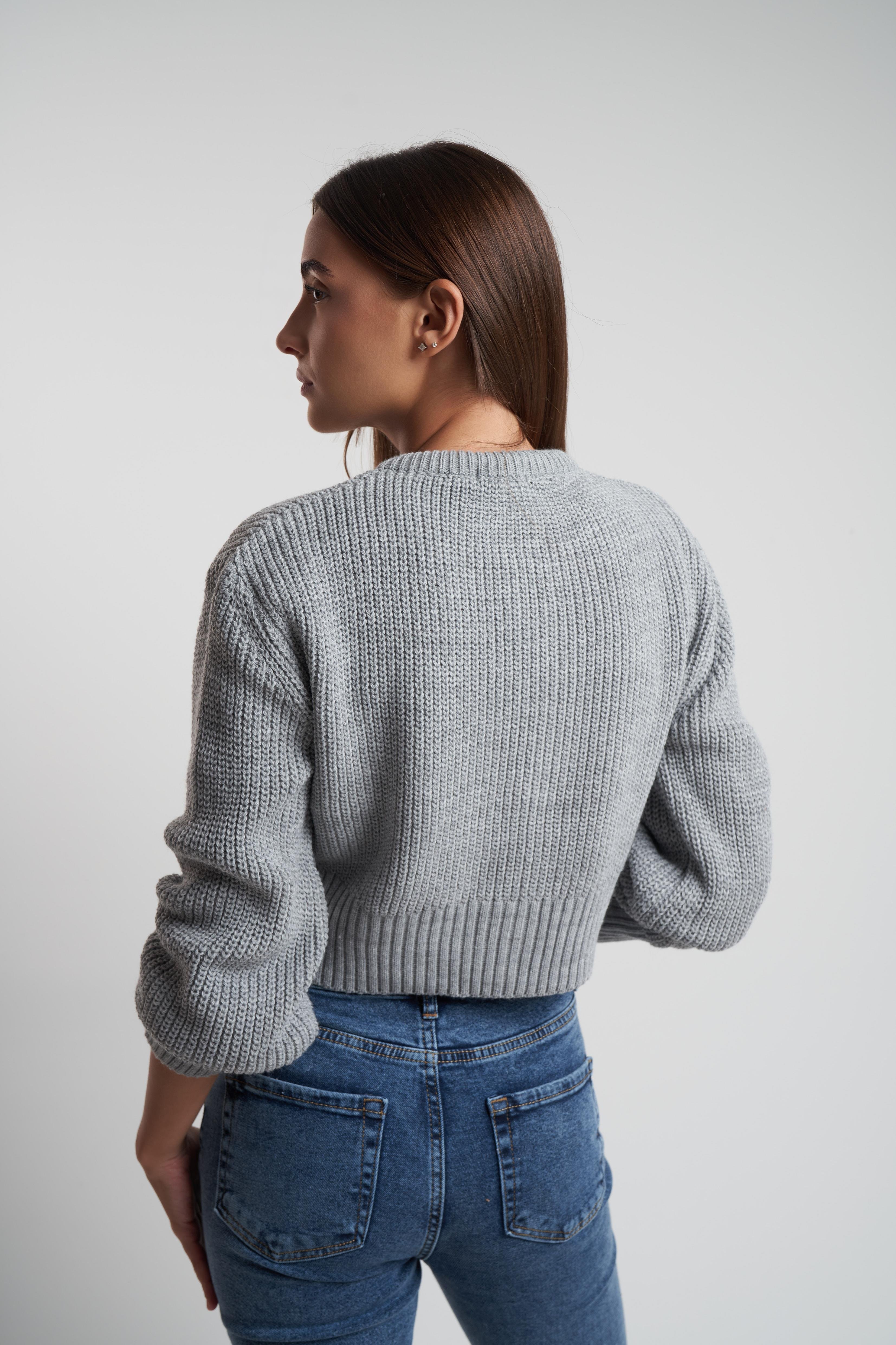 Bisiklet Yaka Fermaurlı Kısa Hırka Grimelanj