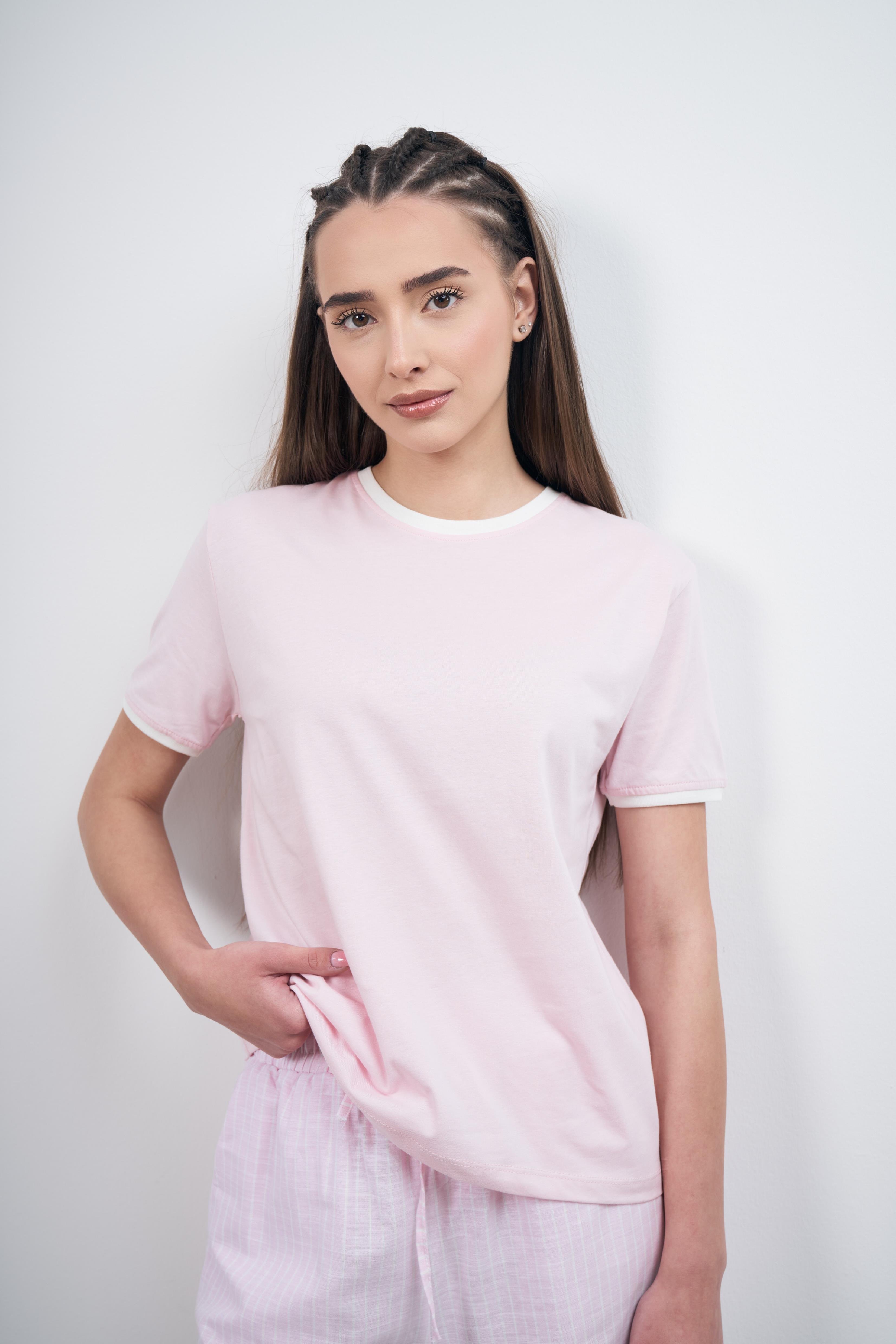 Bisiklet Yaka Kısa Kol T-Shirt Toz Pembe