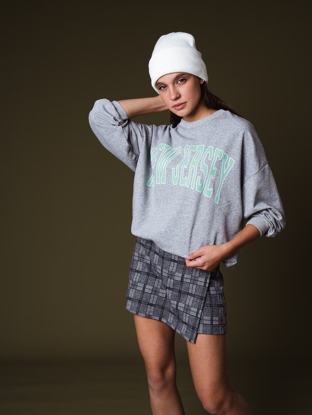 Bisiklet Yaka New Jersey Yazı Baskılı Sweatshirt