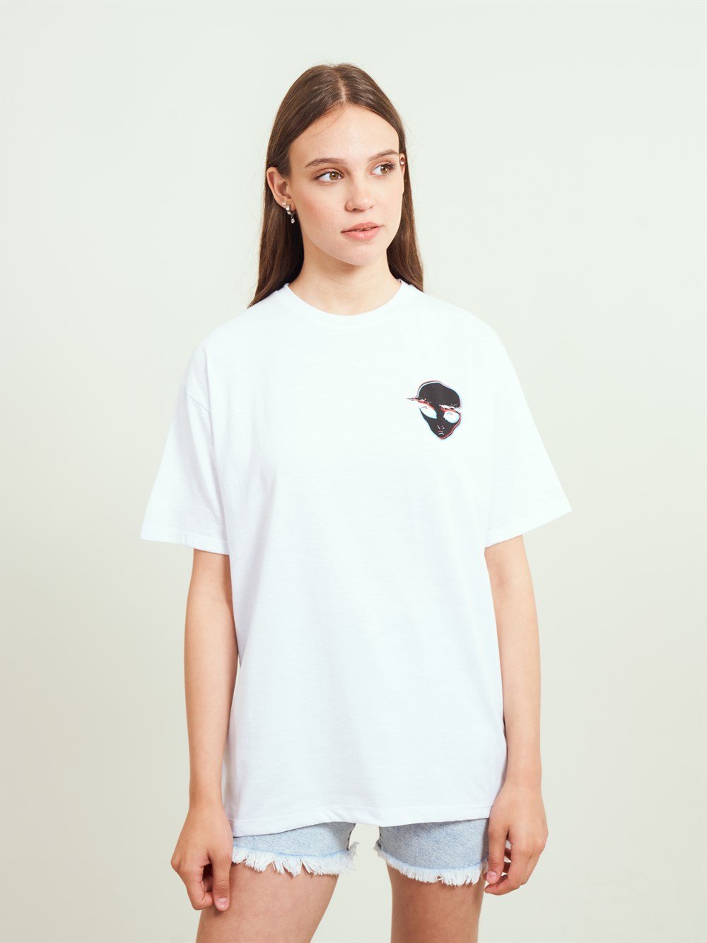 Bisiklet Yaka Uzaylı Baskılı T-shirt