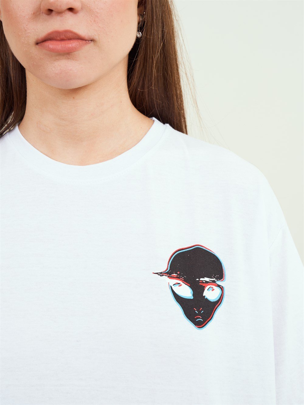 Bisiklet Yaka Uzaylı Baskılı T-shirt