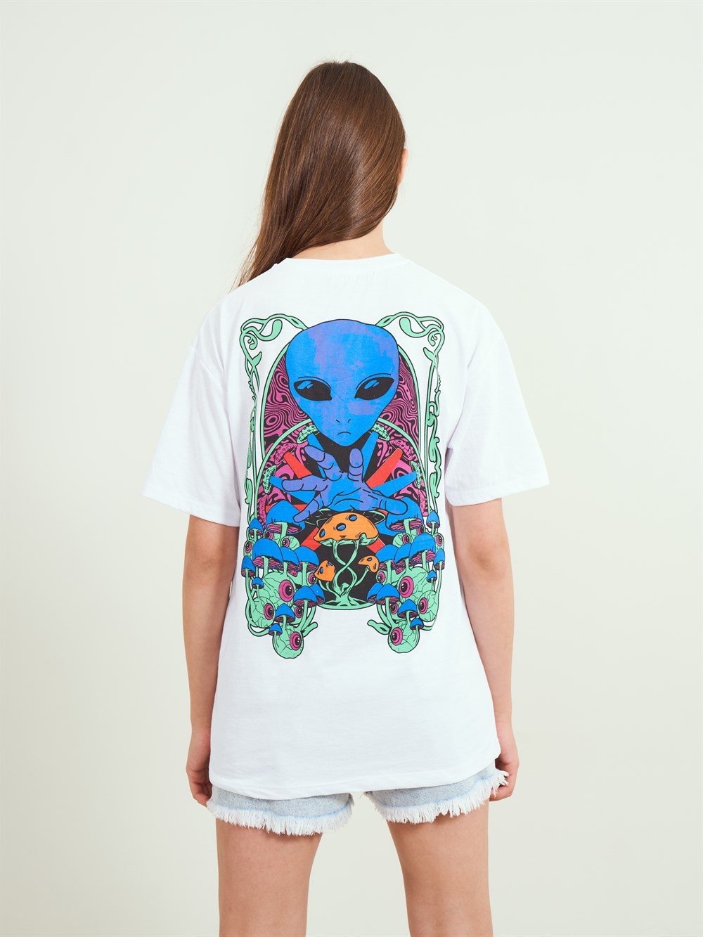 Bisiklet Yaka Uzaylı Baskılı T-shirt