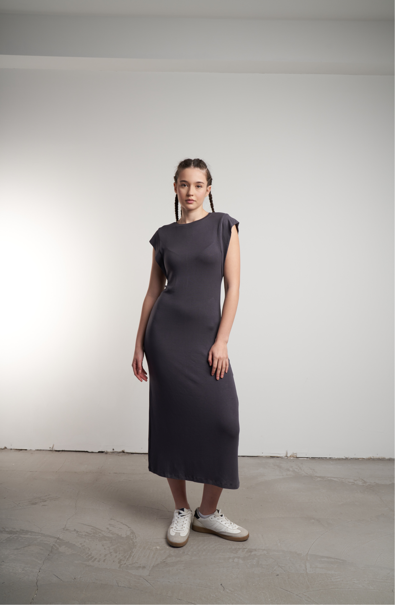 Bisiklet Yaka Uzun Elbise Füme