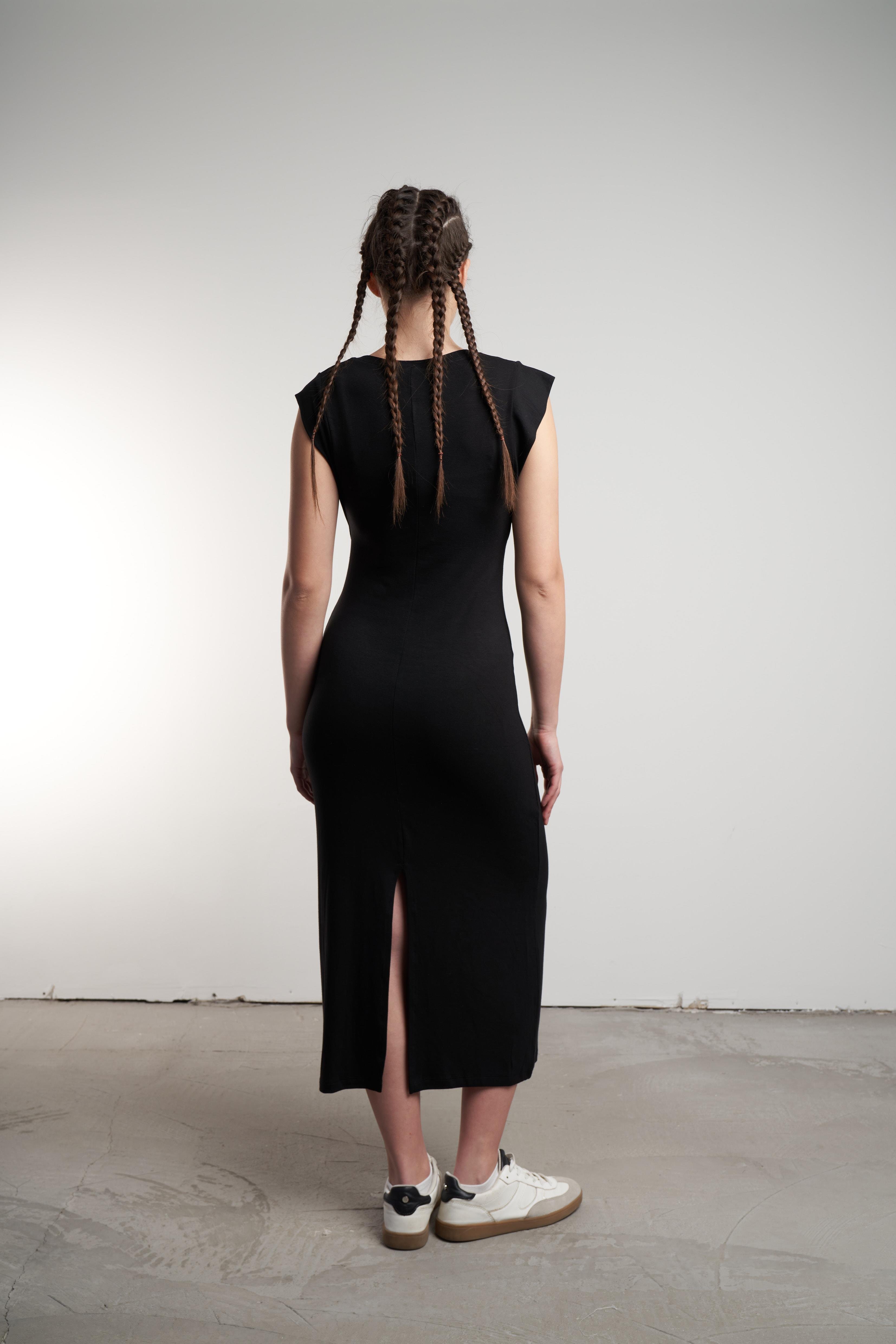 Bisiklet Yaka Uzun Elbise Siyah