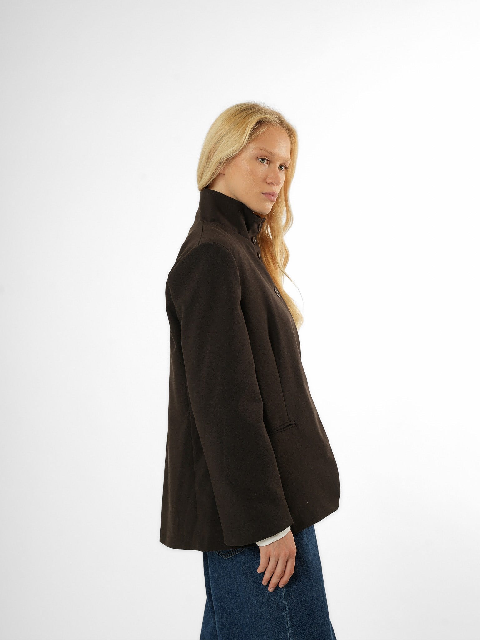 Biye Detaylı Blazer Ceket Acı Kahve