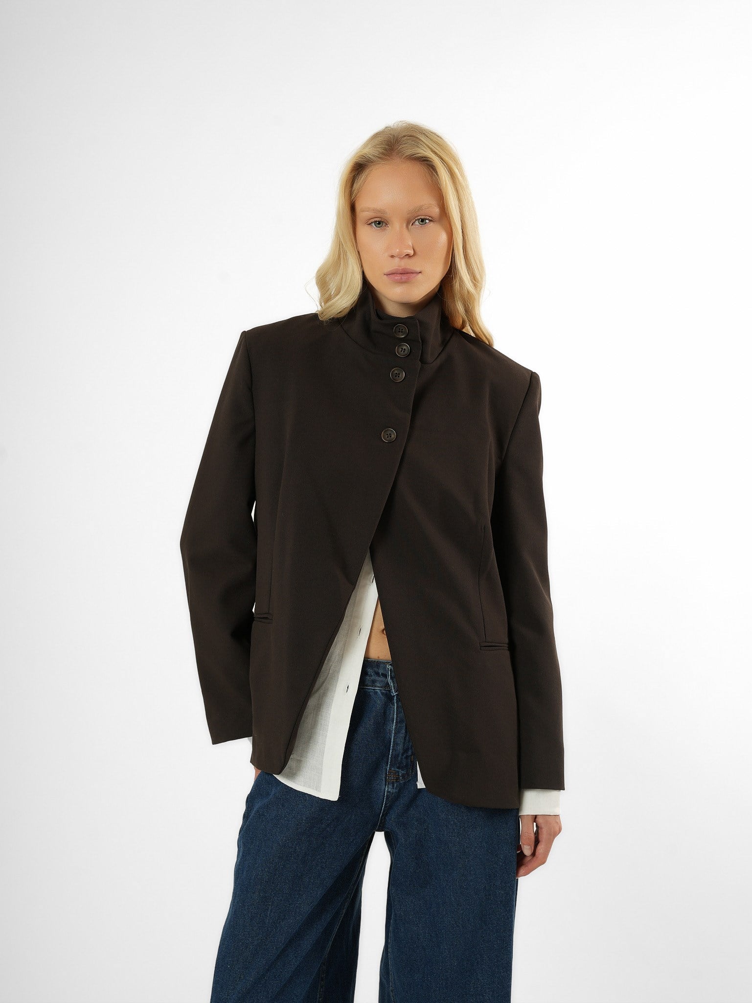 Biye Detaylı Blazer Ceket Acı Kahve