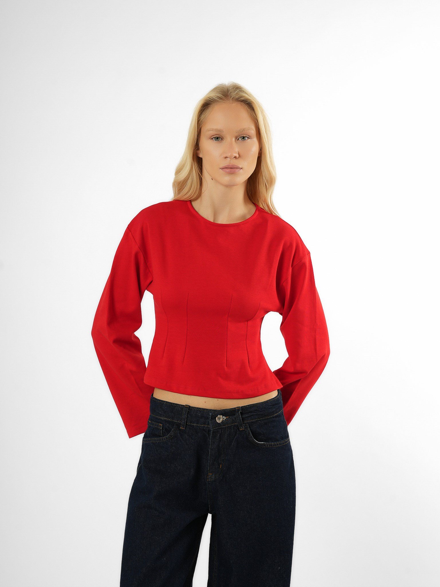 Biye Detaylı Crop Bluz Kırmızı