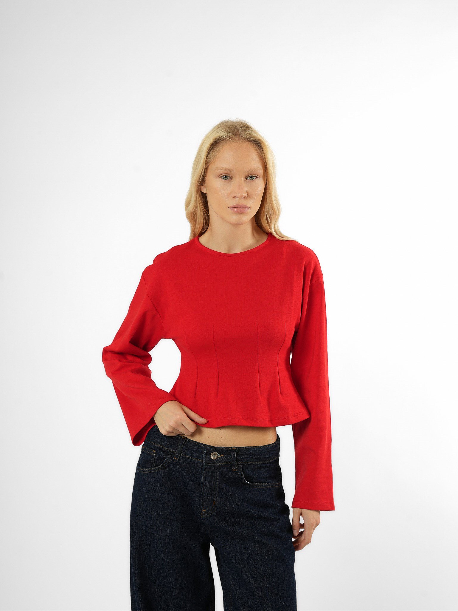 Biye Detaylı Crop Bluz Kırmızı