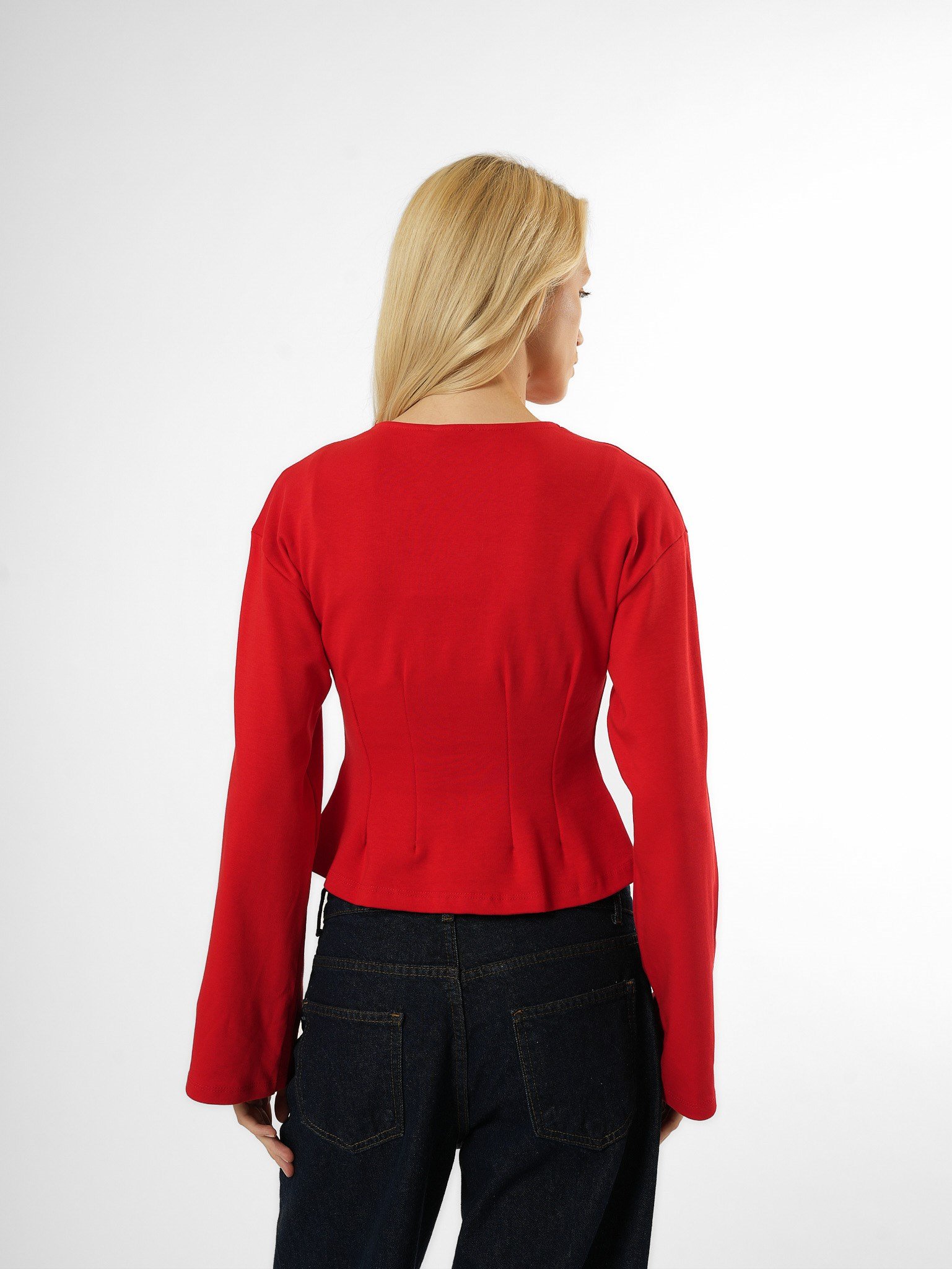 Biye Detaylı Crop Bluz Kırmızı