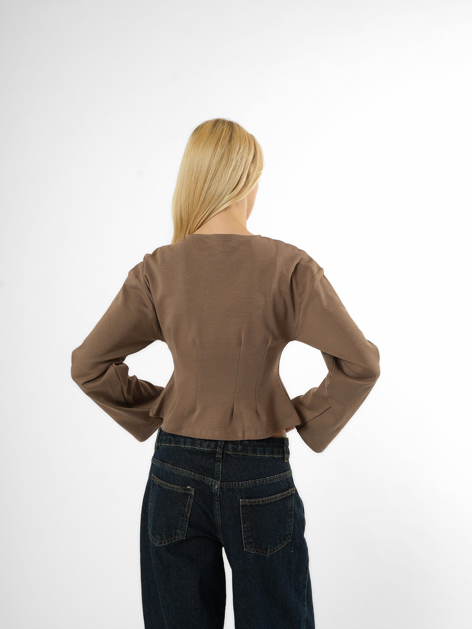 Biye Detaylı Crop Bluz Vizon