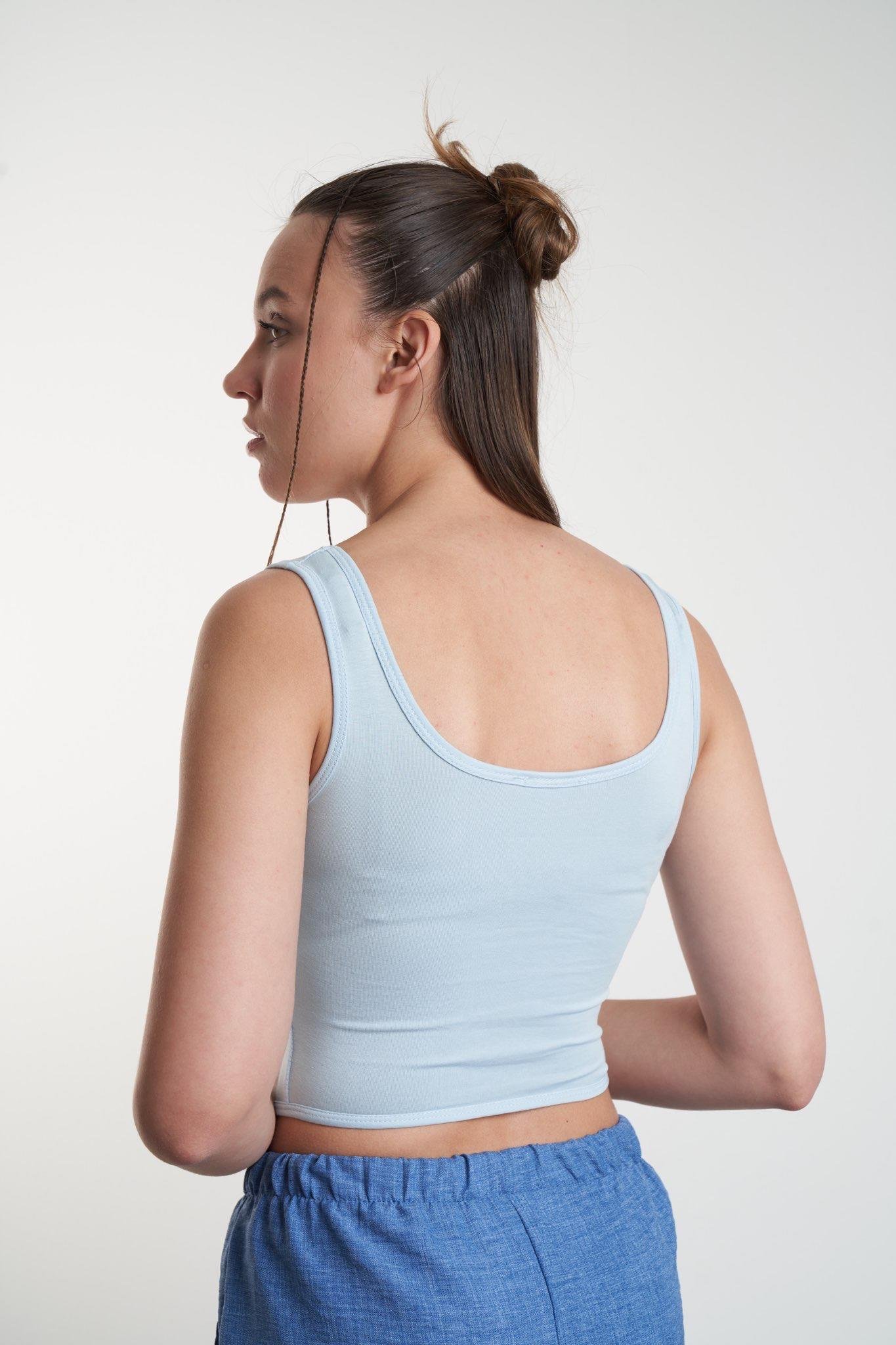 Biye Detaylı Kolsuz Crop Bluz Bebe Mavi