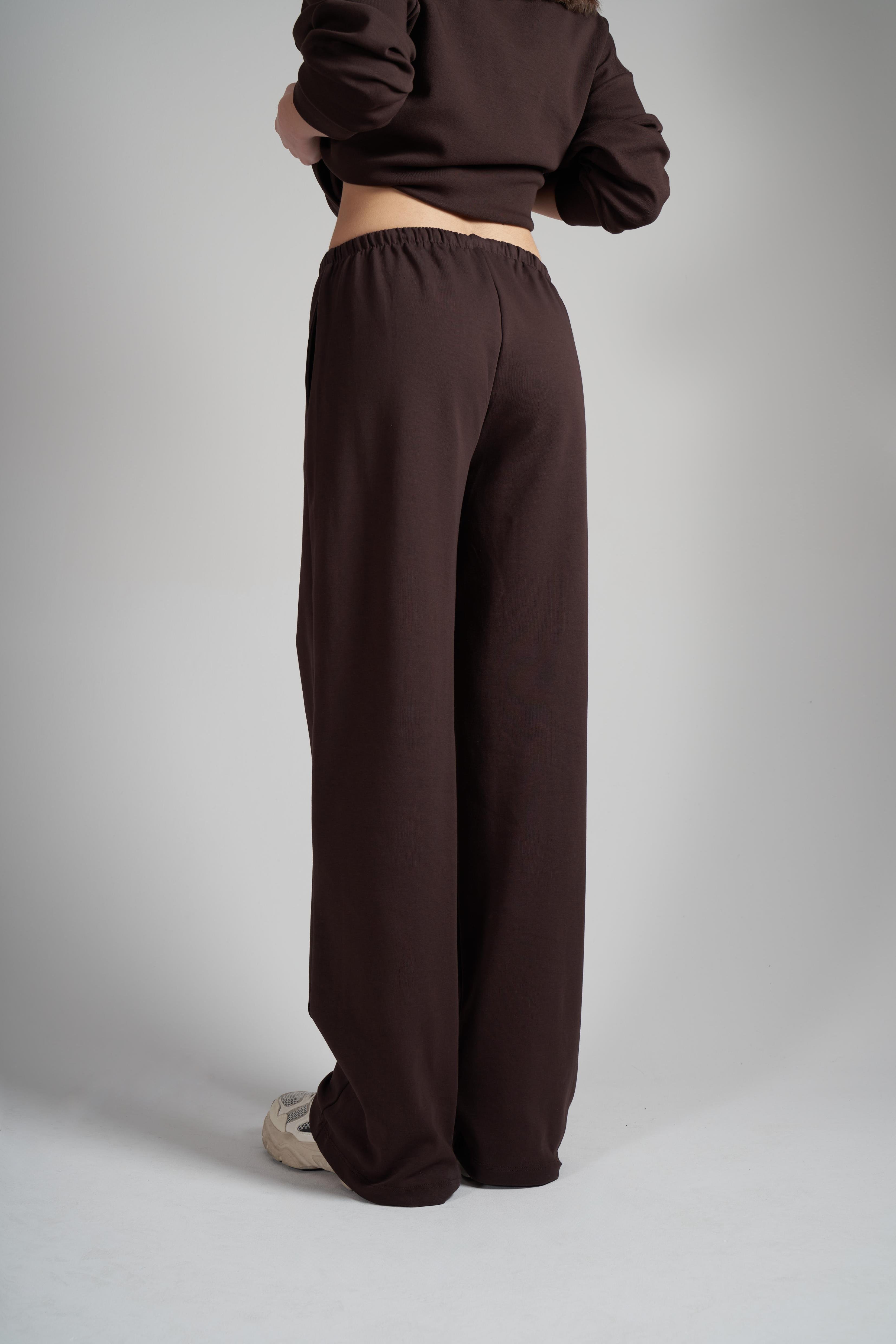 Bol Paça İnterlok Kumaş Pantolon Kahve