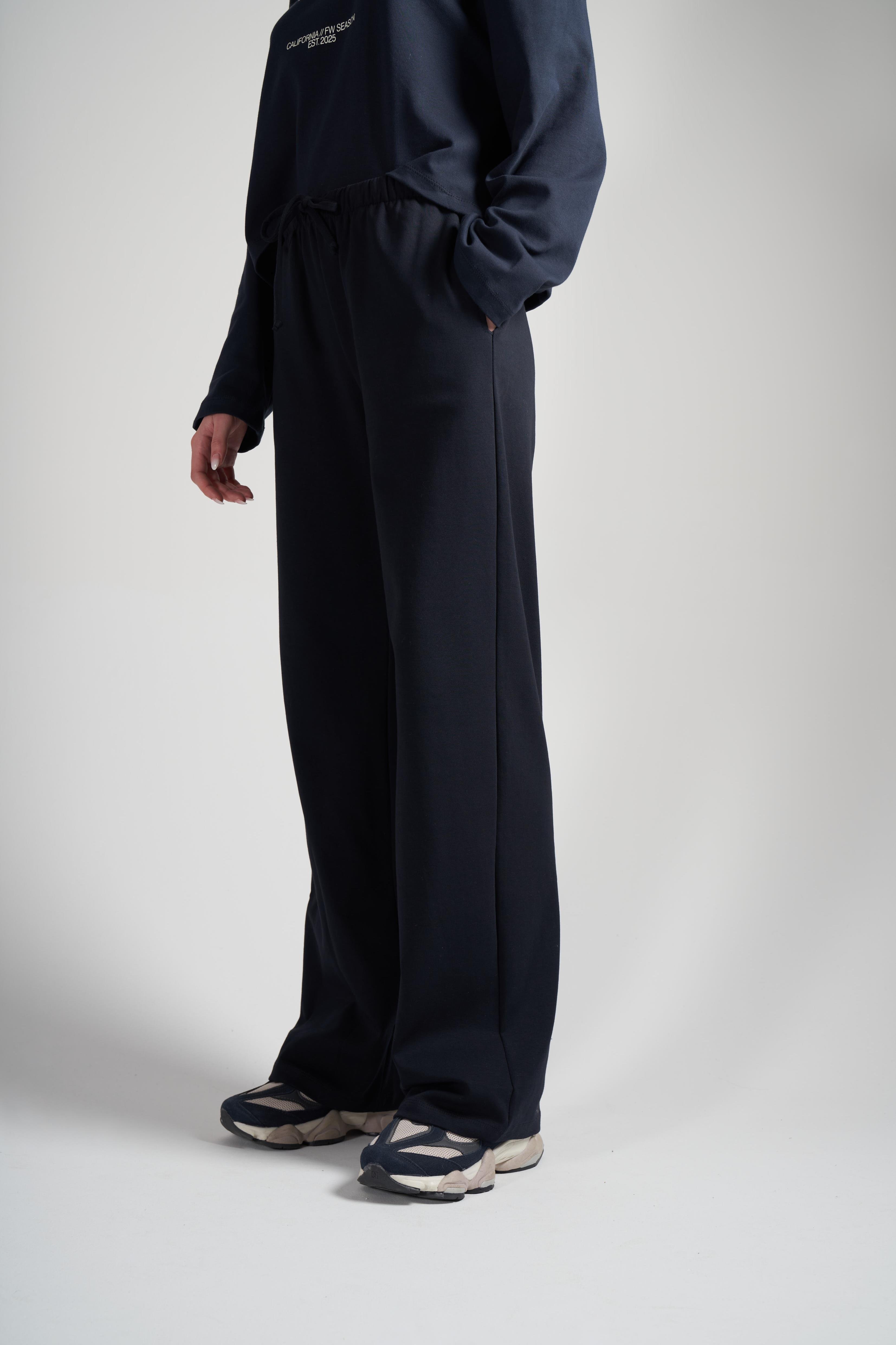 Bol Paça İnterlok Kumaş Pantolon Koyu Lacivert