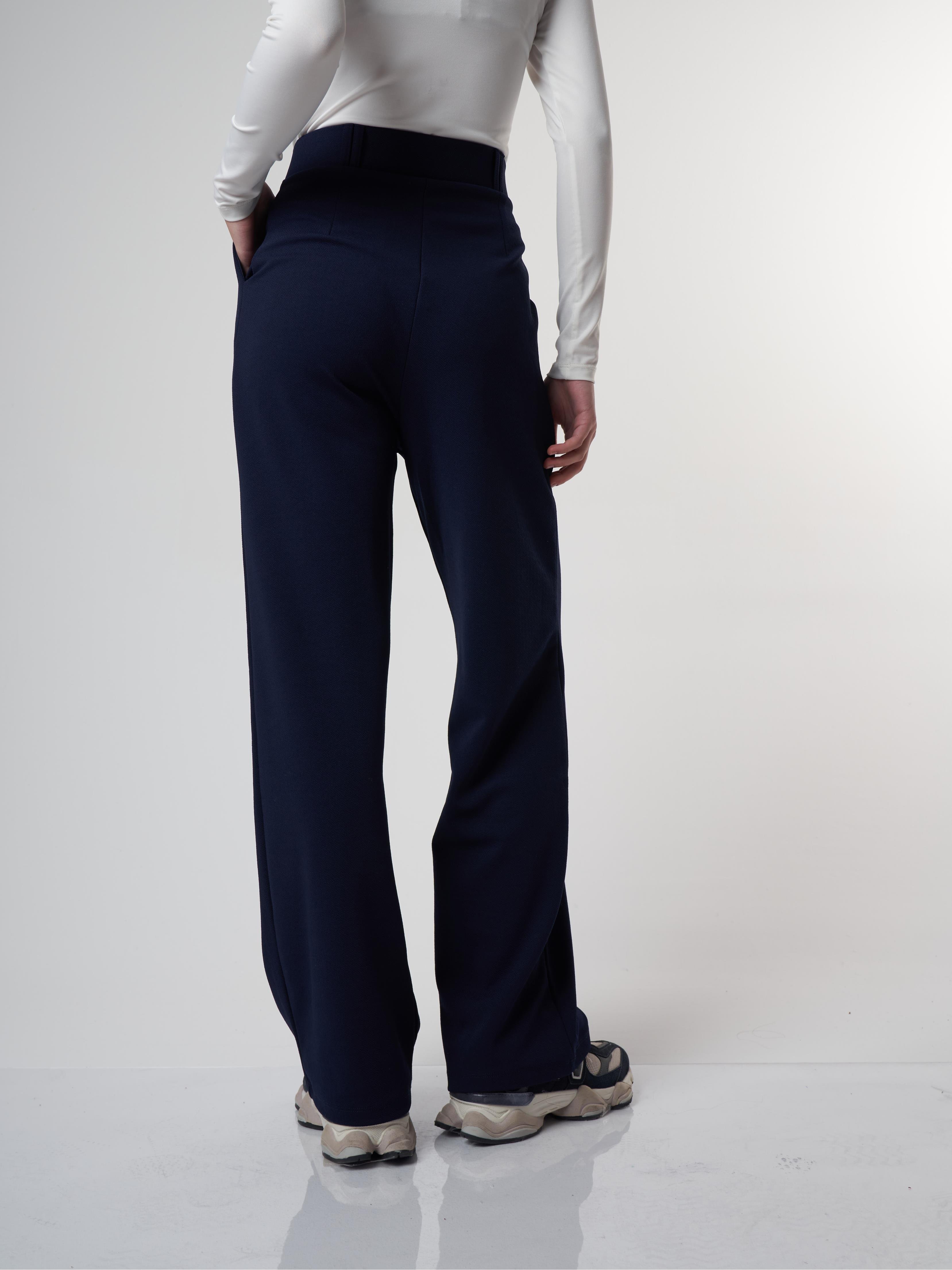 Bol Paça Krep Kumaş Pantolon Lacivert