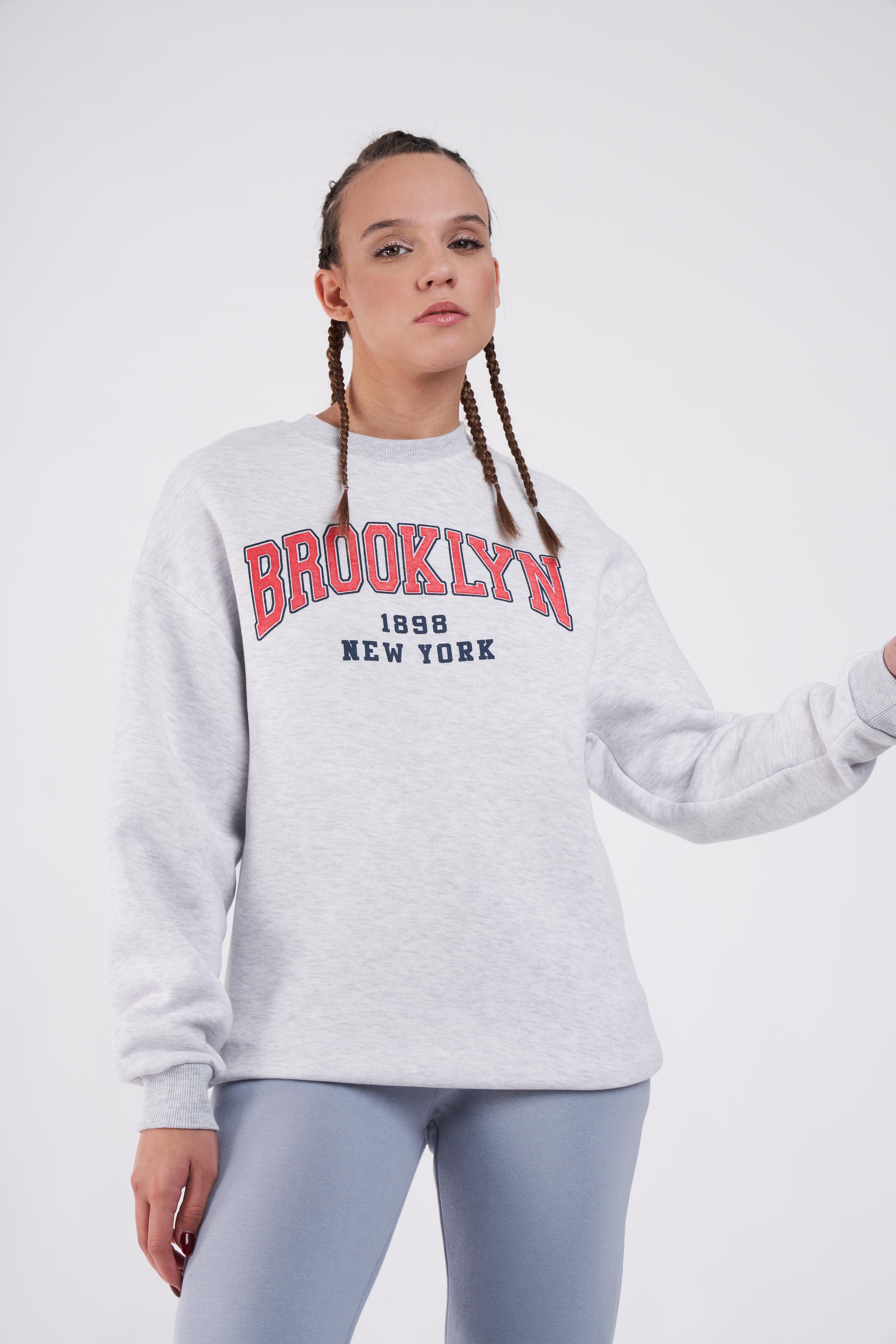 Brooklyn Baskılı Oversize Sweatshirt Karmelanj