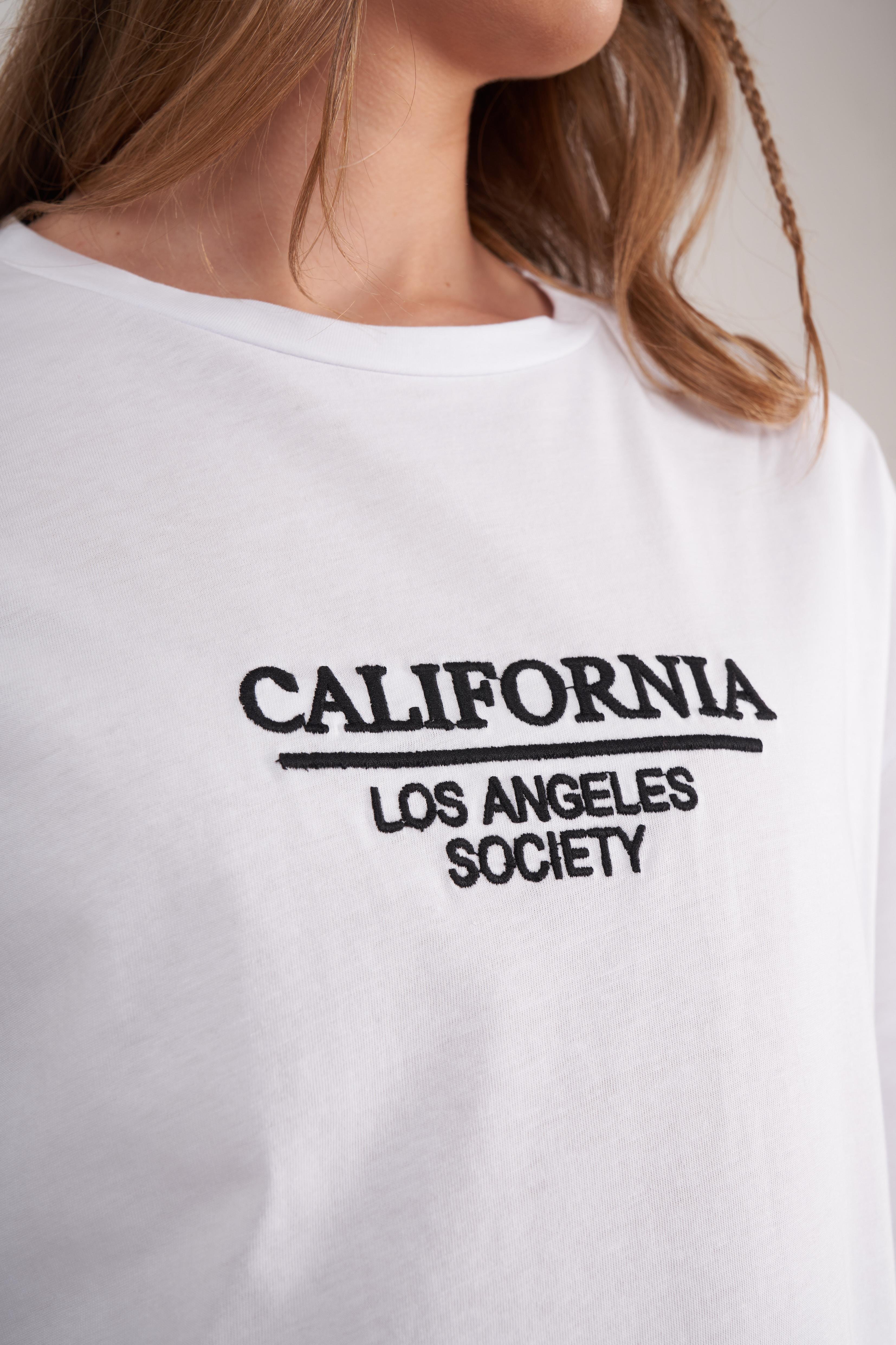 California Nakış Baskılı T-shirt Beyaz
