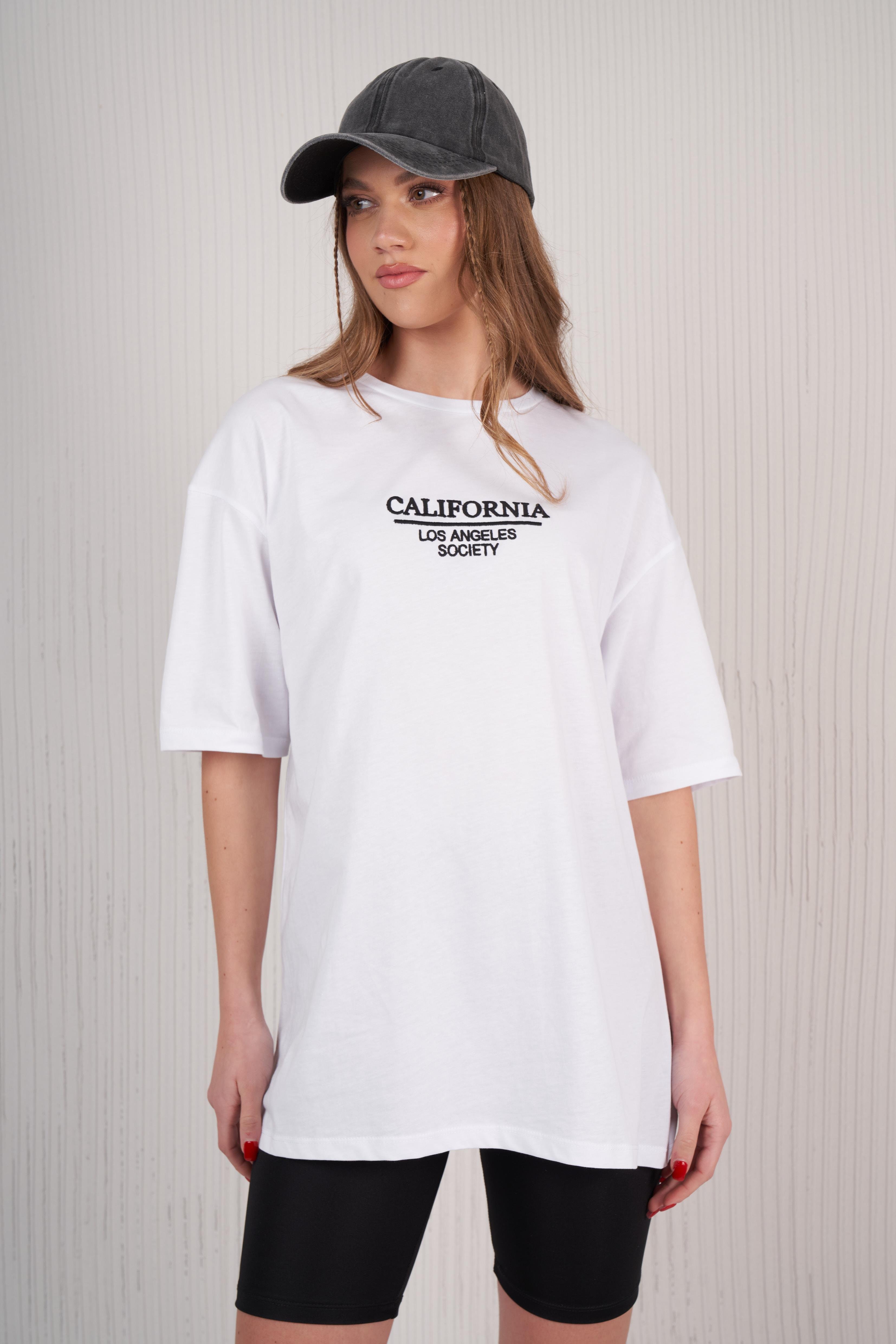 California Nakış Baskılı T-shirt Beyaz