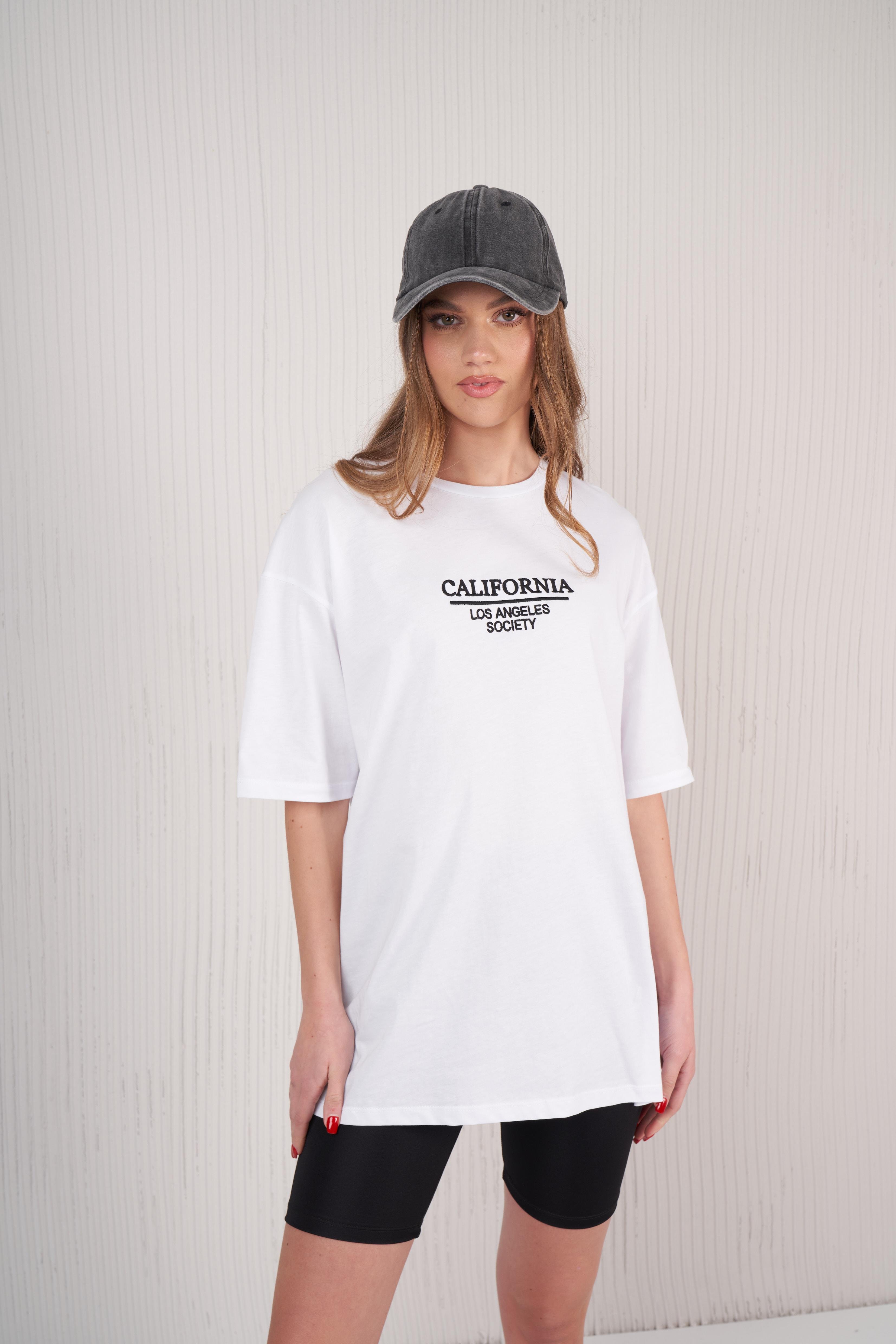 California Nakış Baskılı T-shirt Beyaz