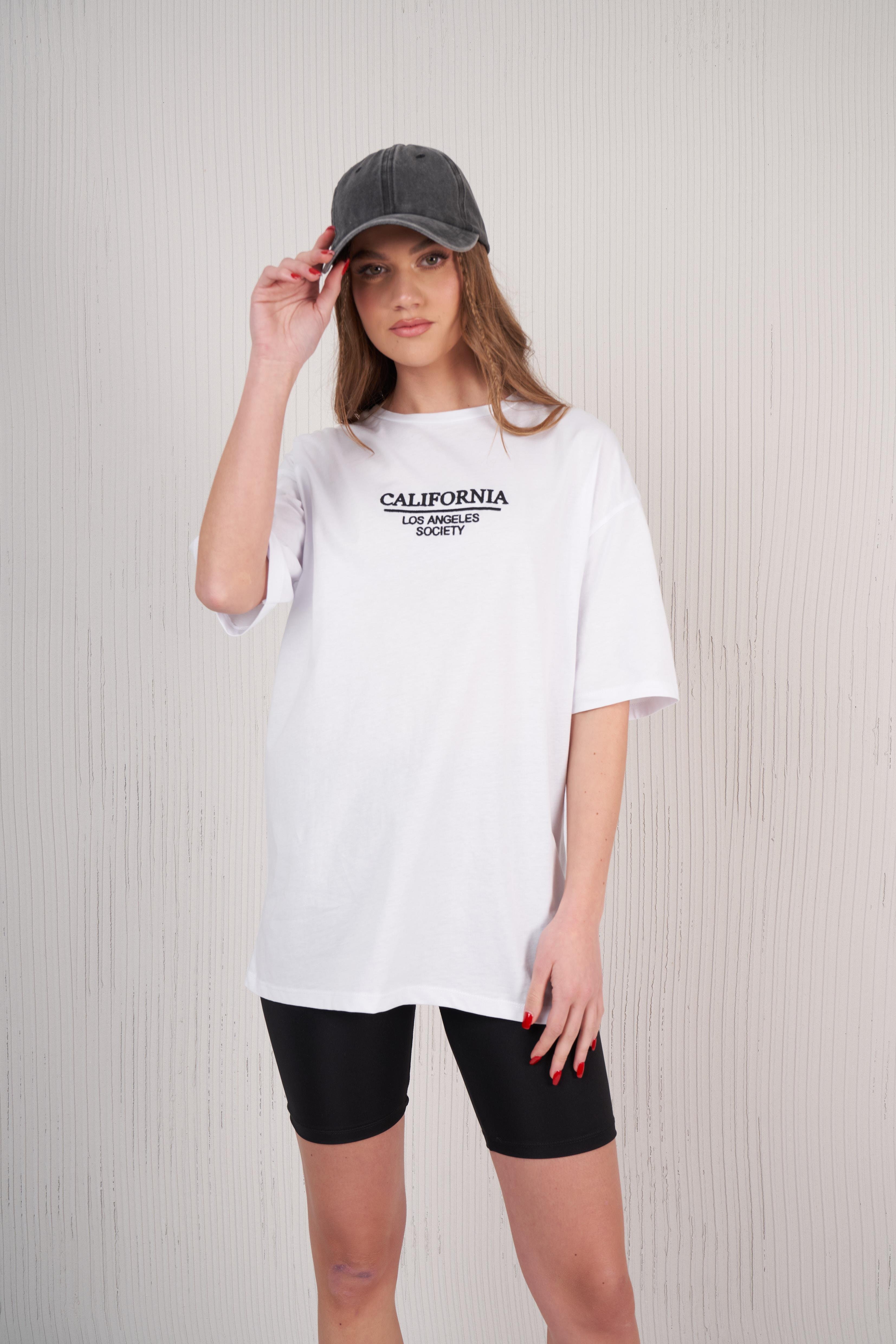 California Nakış Baskılı T-shirt Beyaz
