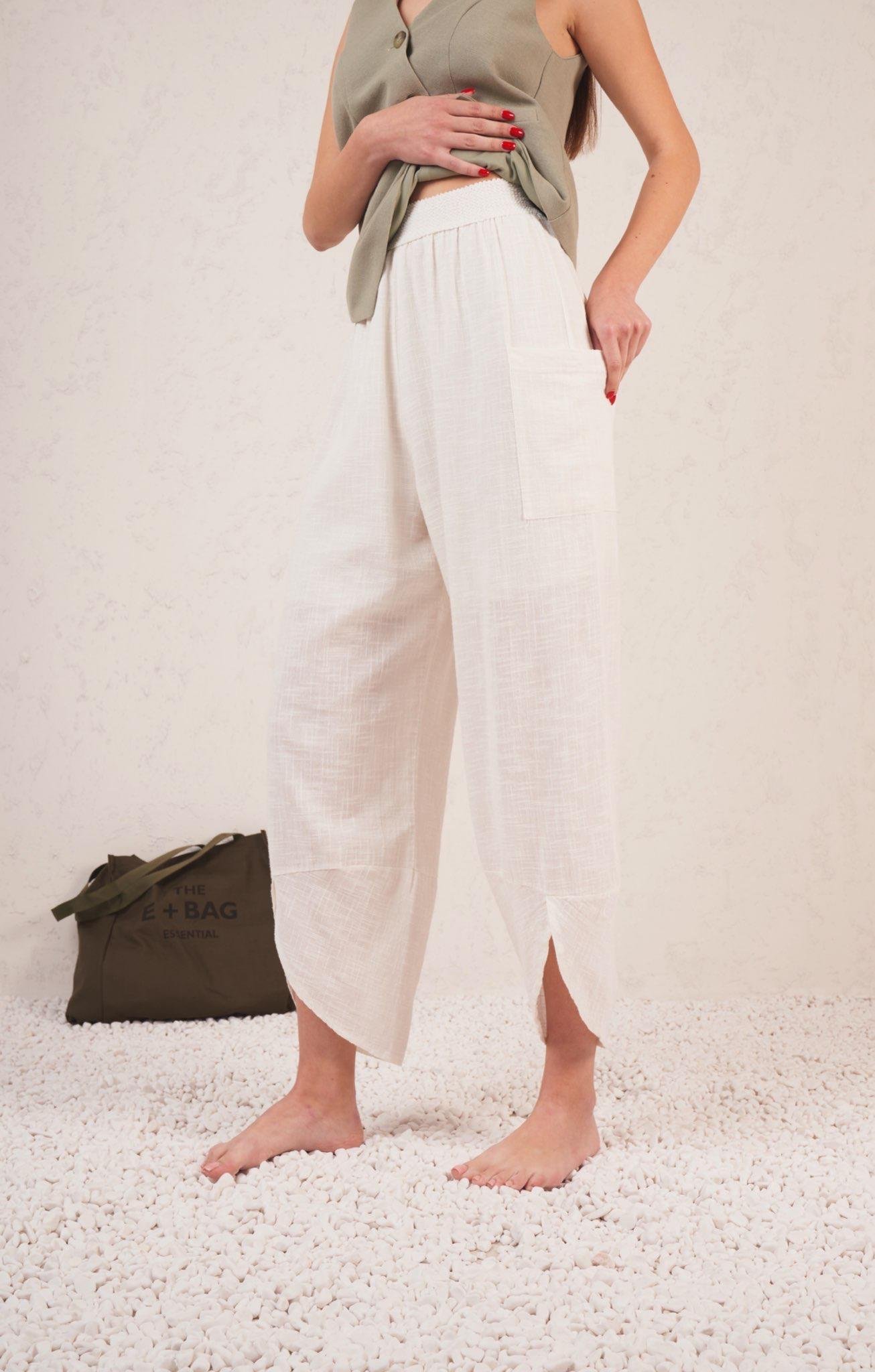 Cep Detaylı Şalvar Model Pantolon Ekru