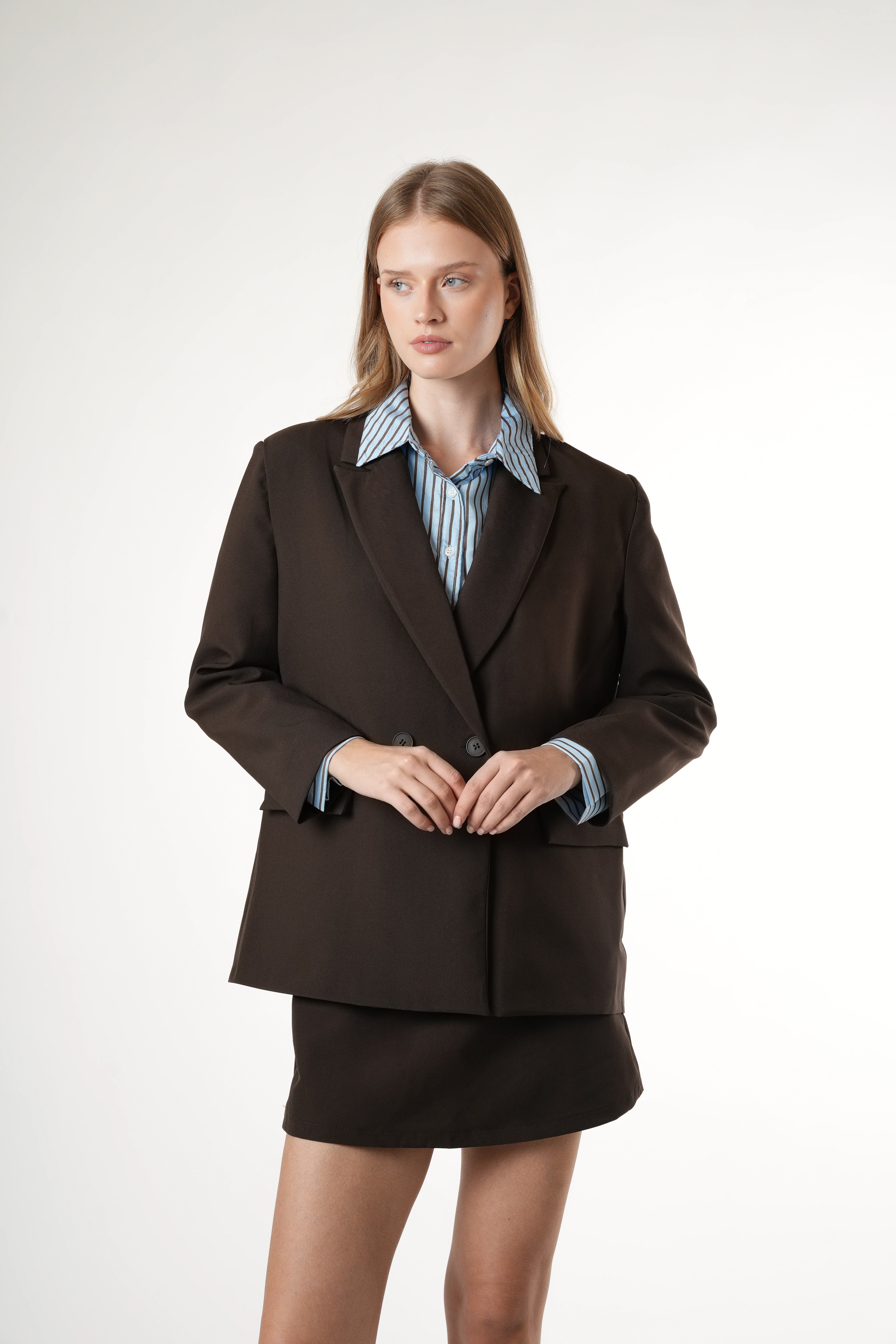 Cepli Blazer Ceket Acı Kahve