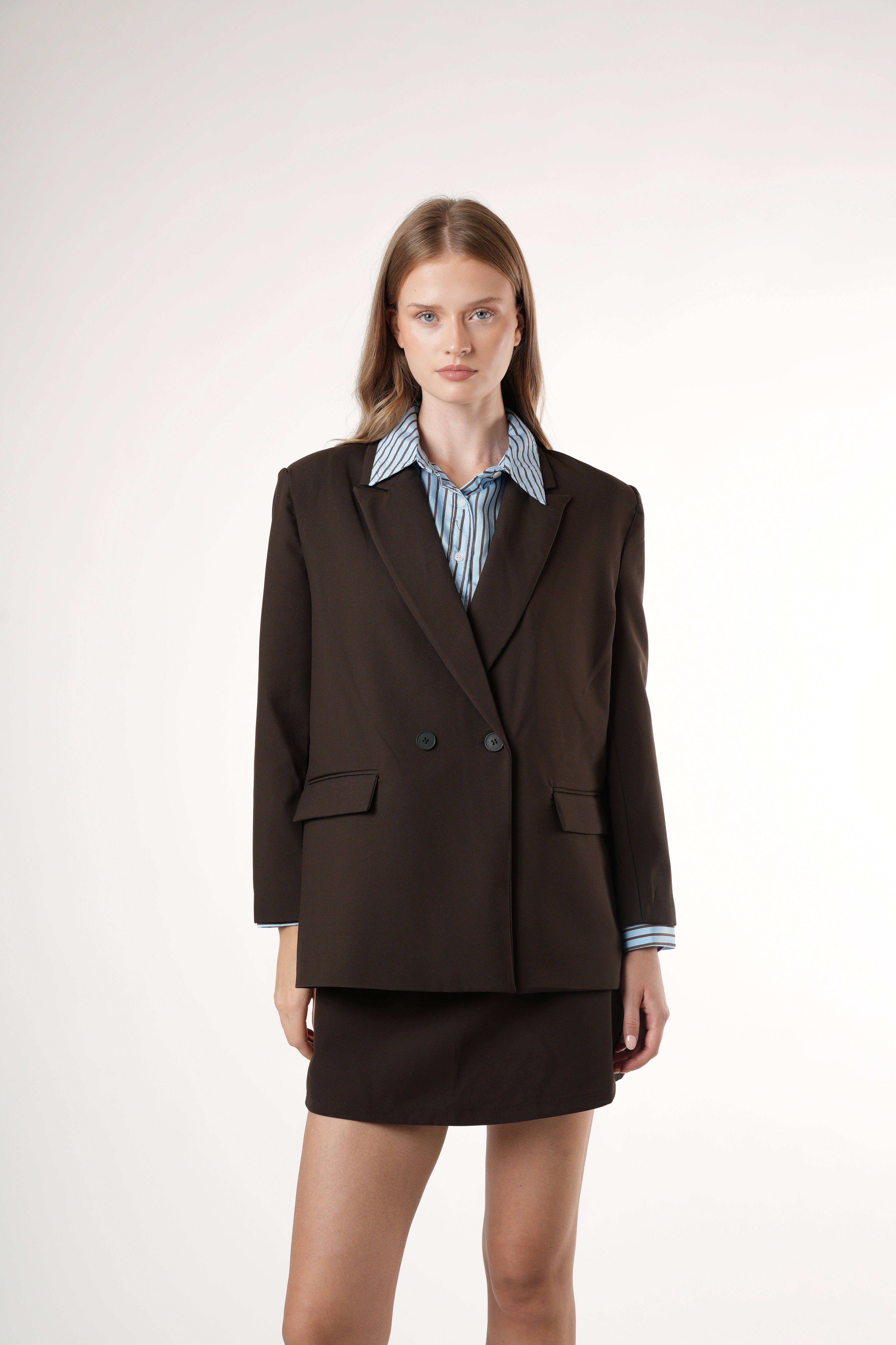 Cepli Blazer Ceket Acı Kahve