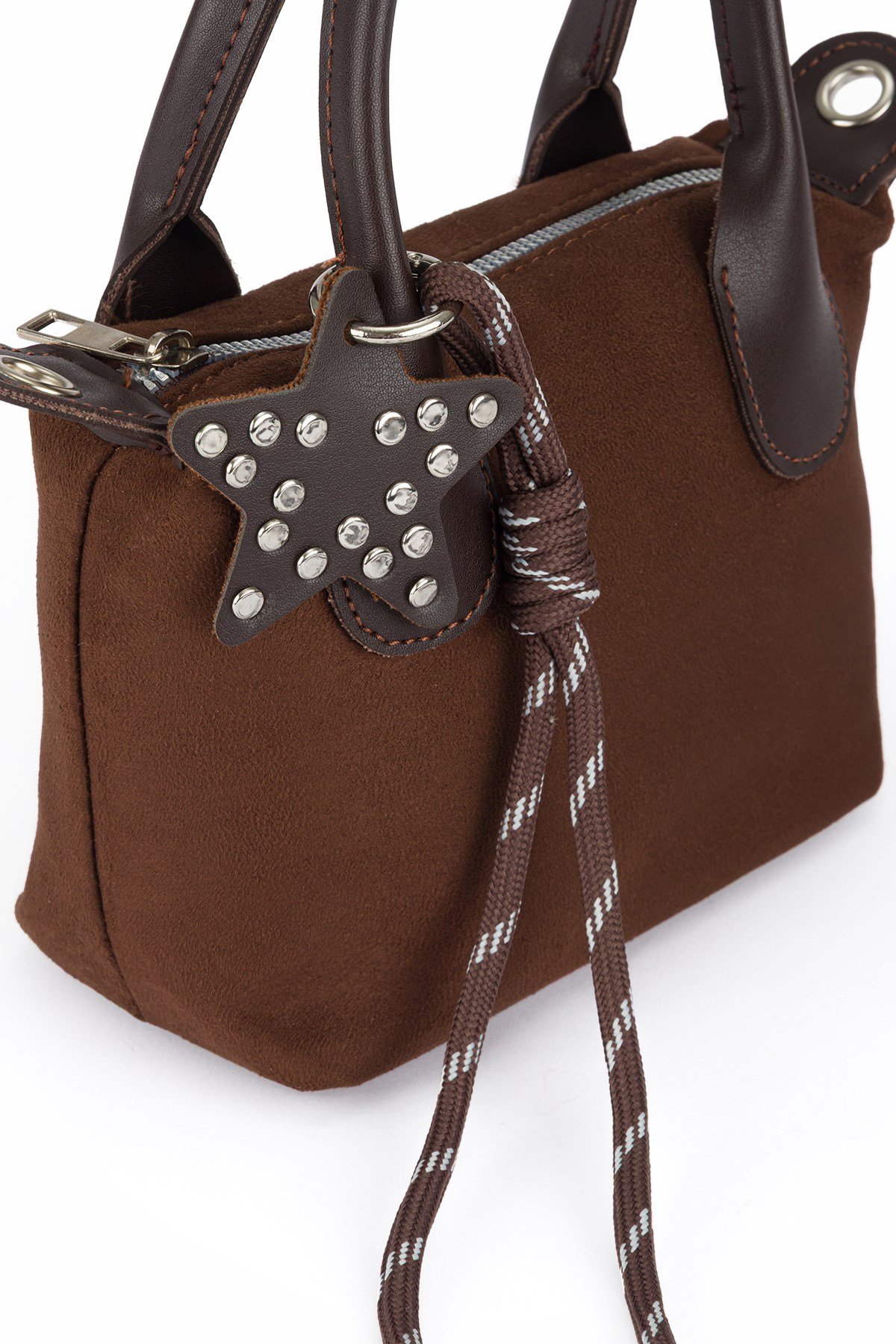 Charmlı Süet Çapraz Çanta Kahve