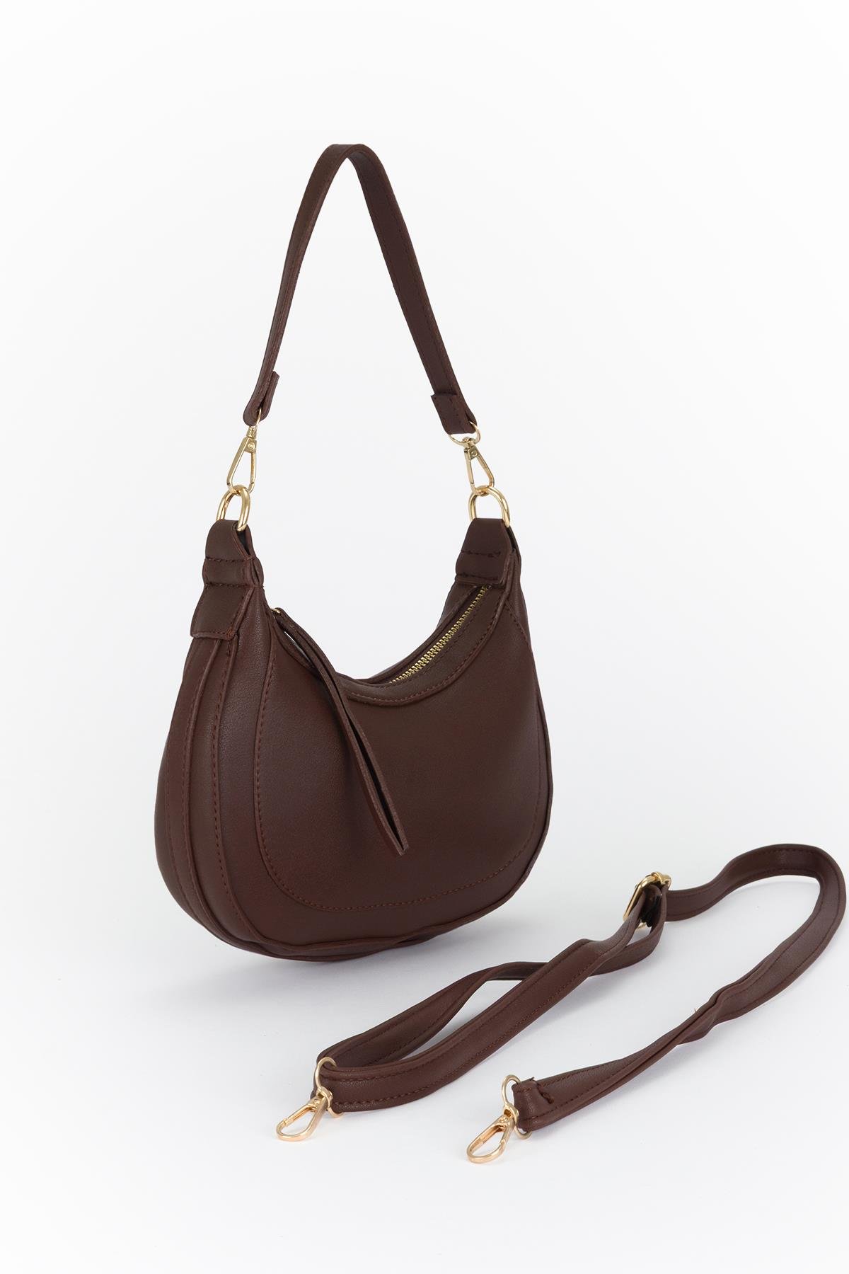 Çift Askılı Luxury Baget Çapraz Çanta Kahve