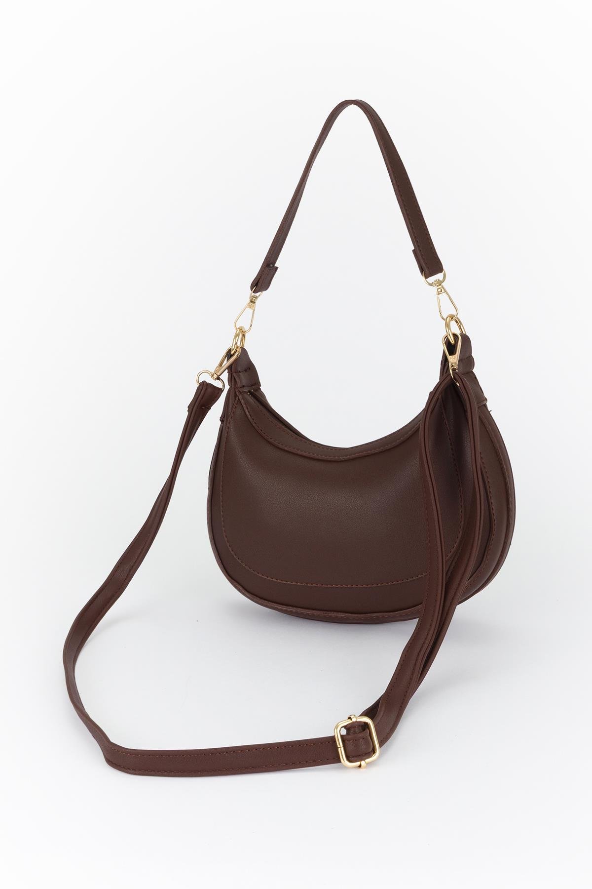 Çift Askılı Luxury Baget Çapraz Çanta Kahve