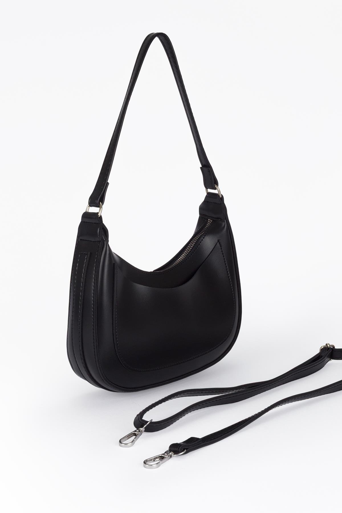 Çift Askılı Luxury Baget Çapraz Çanta Siyah