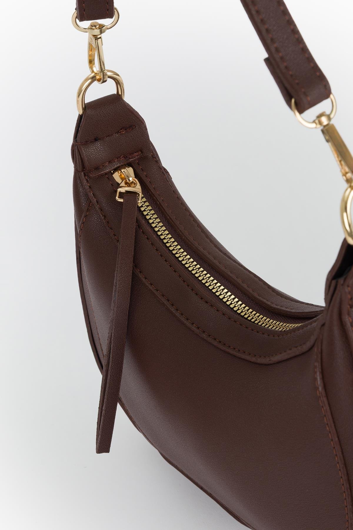 Çift Askılı Luxury Baget Çapraz Çanta Kahve