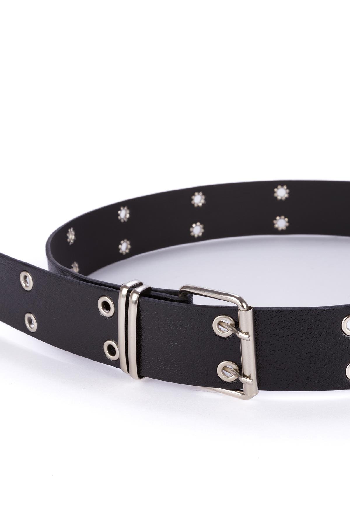 Çift Kuş Gözlü Siyah Kemer