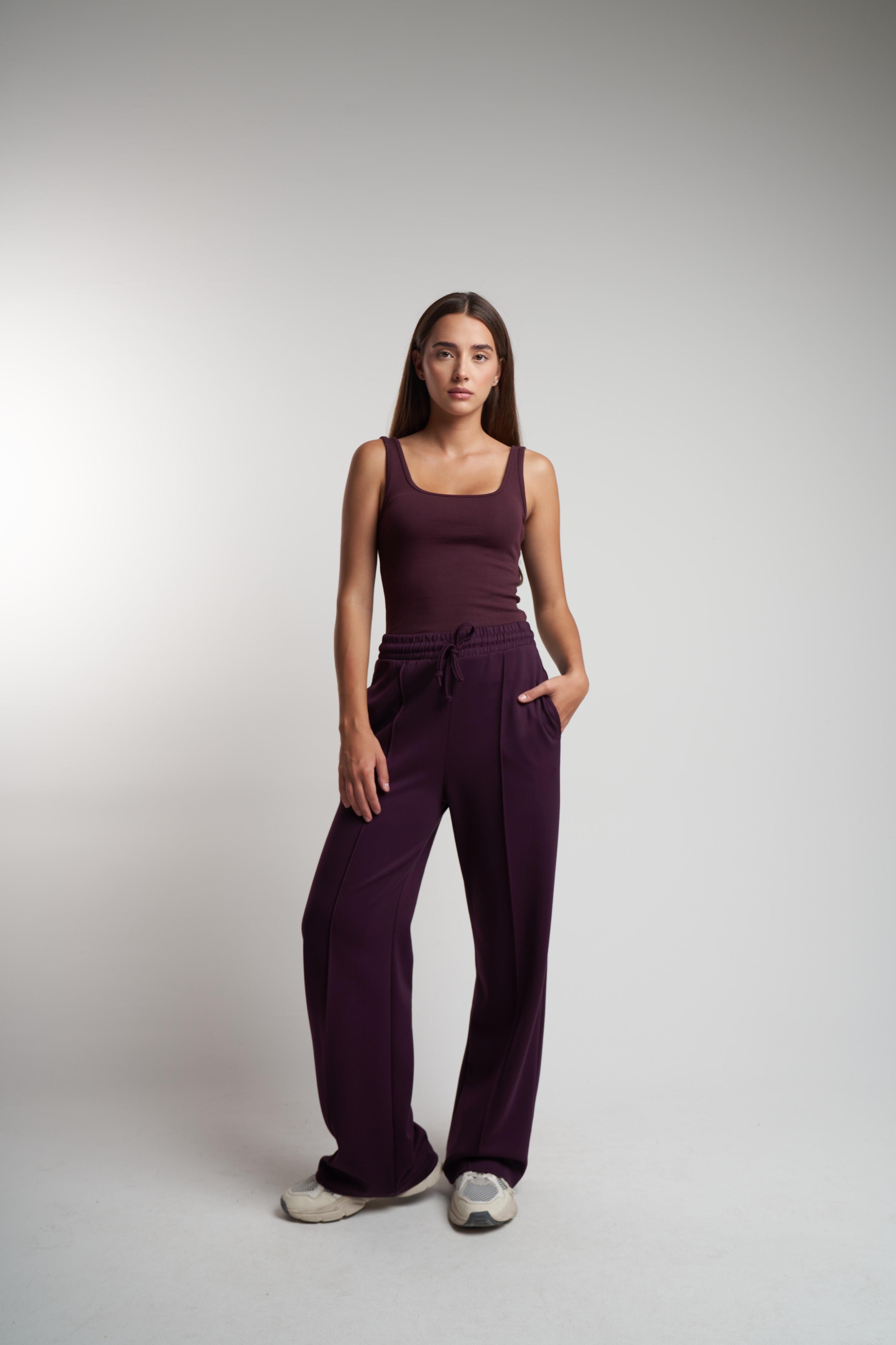 Çimalı Bol Paça Modal Pantolon Mürdüm