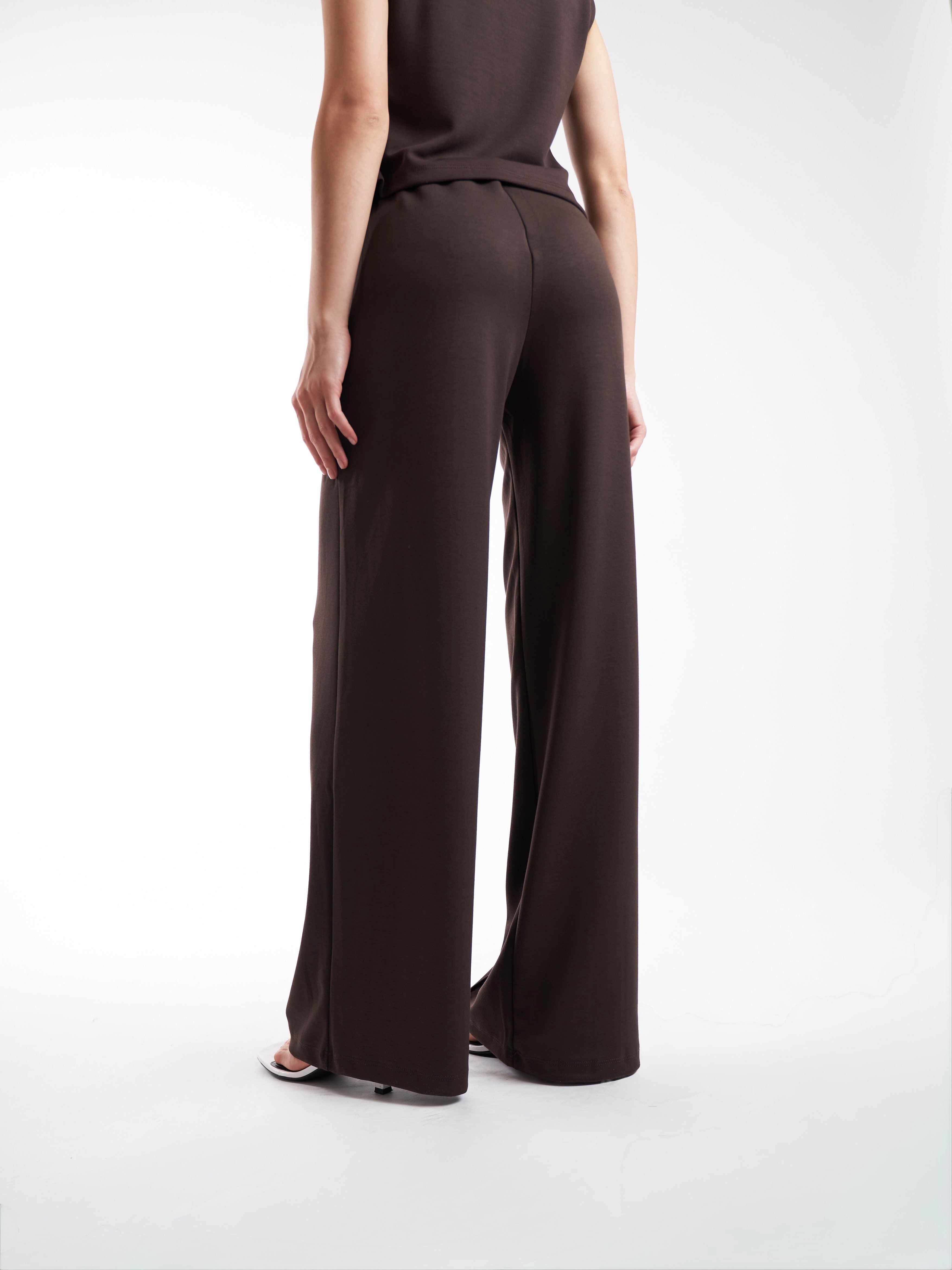 Çimalı Bol Paça Pantolon Kahve