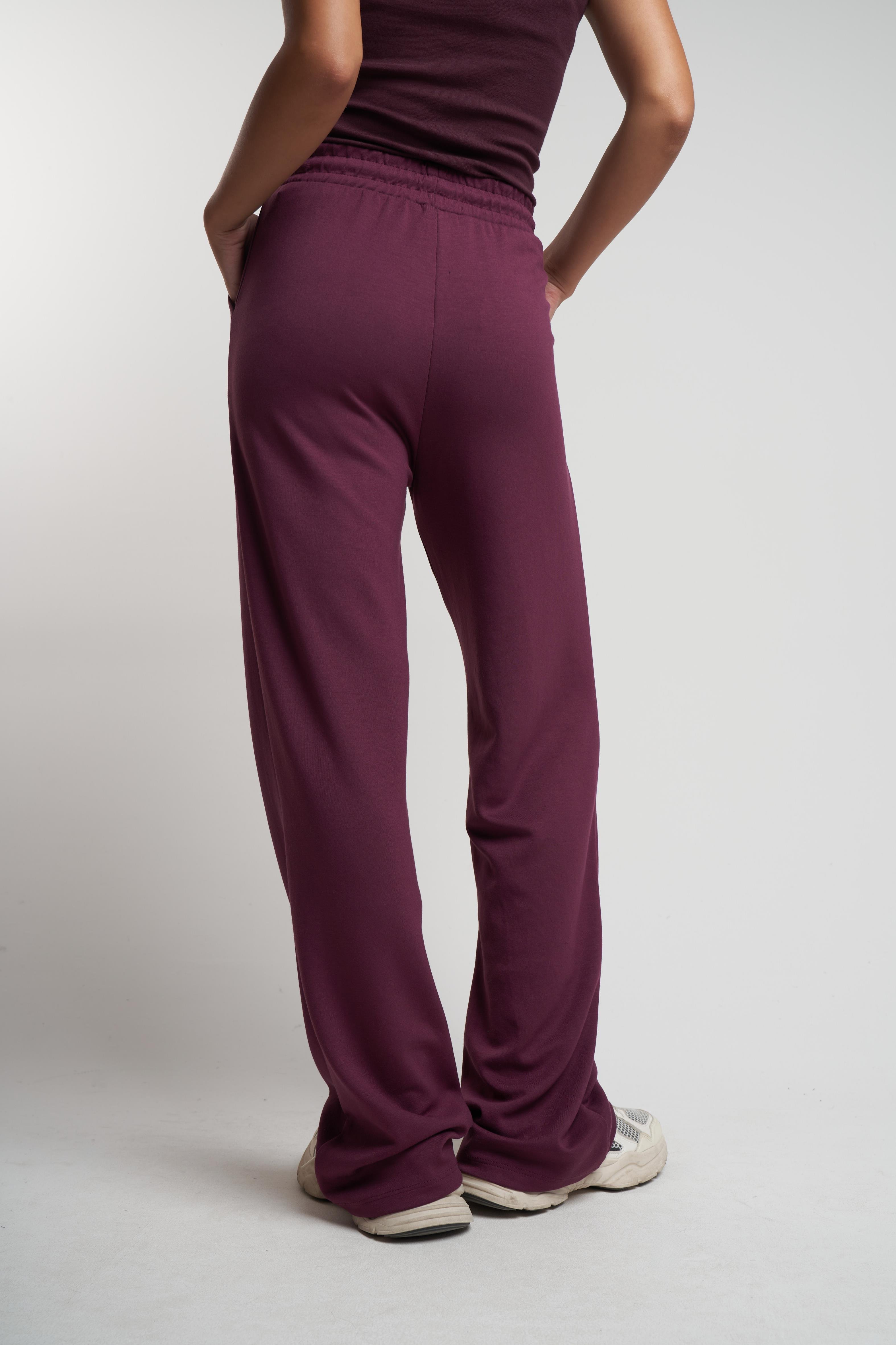 Çimalı Bol Paça Pantolon Mürdüm