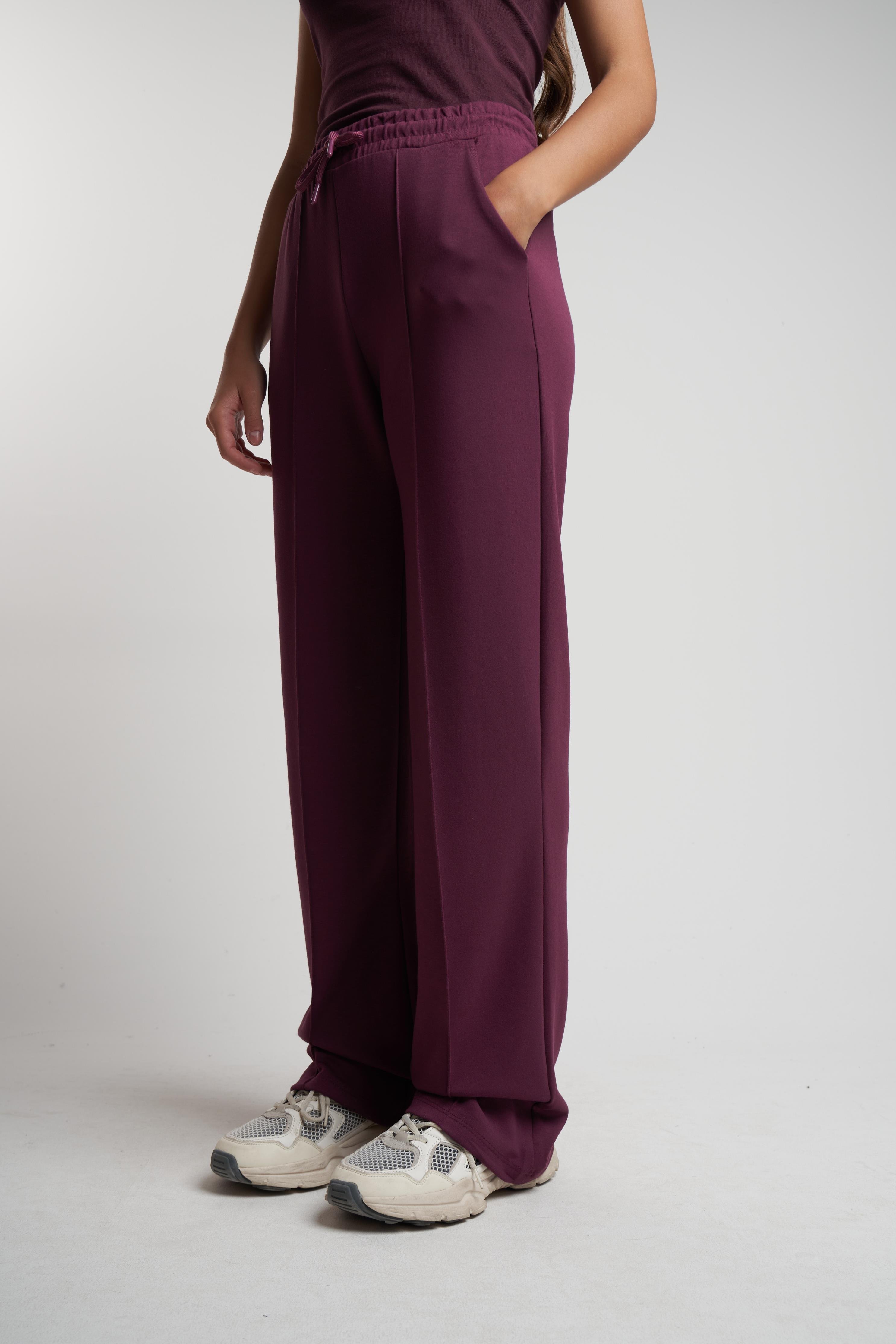 Çimalı Bol Paça Pantolon Mürdüm