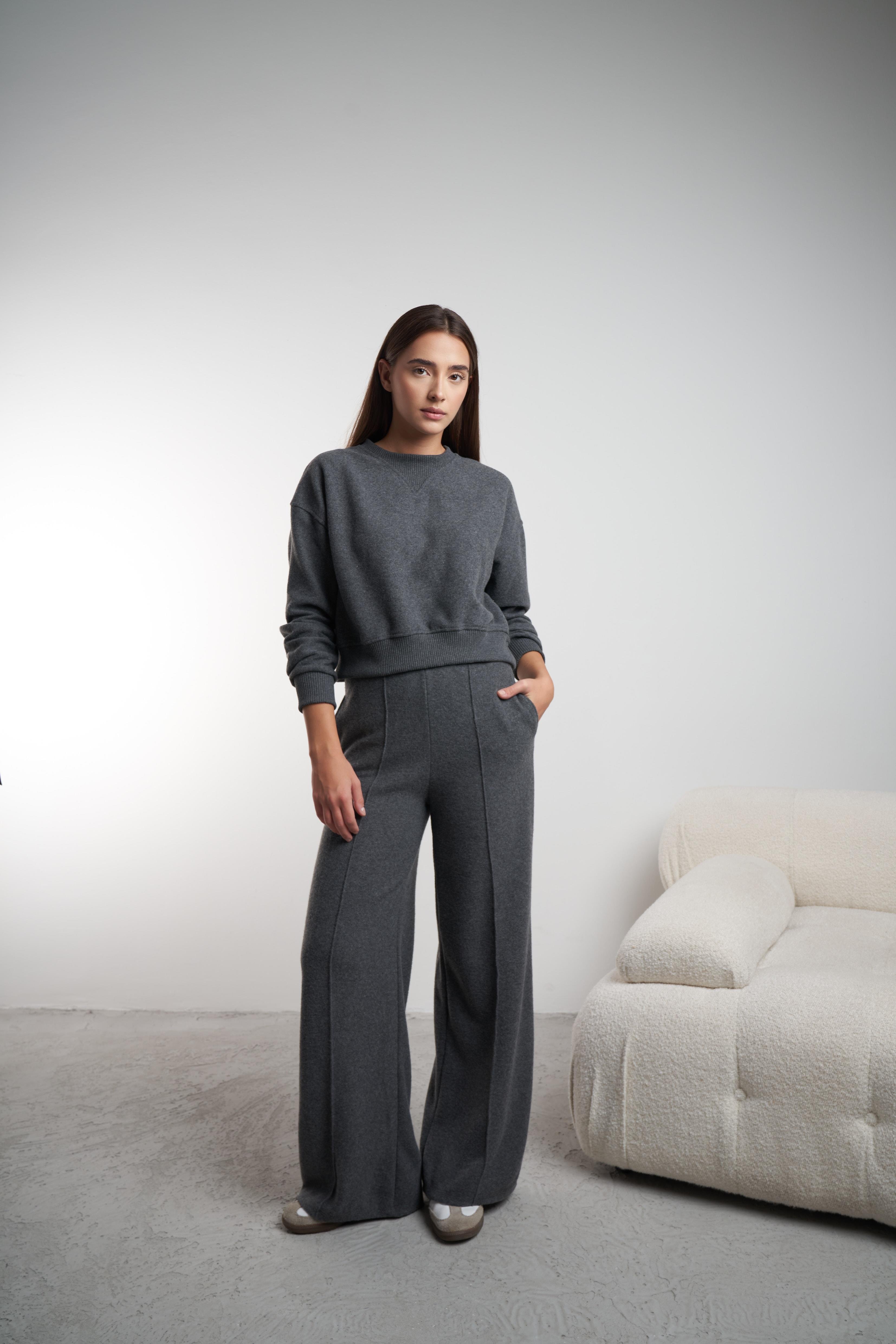 Çimalı Triko Bol Paça Pantolon Antrasit