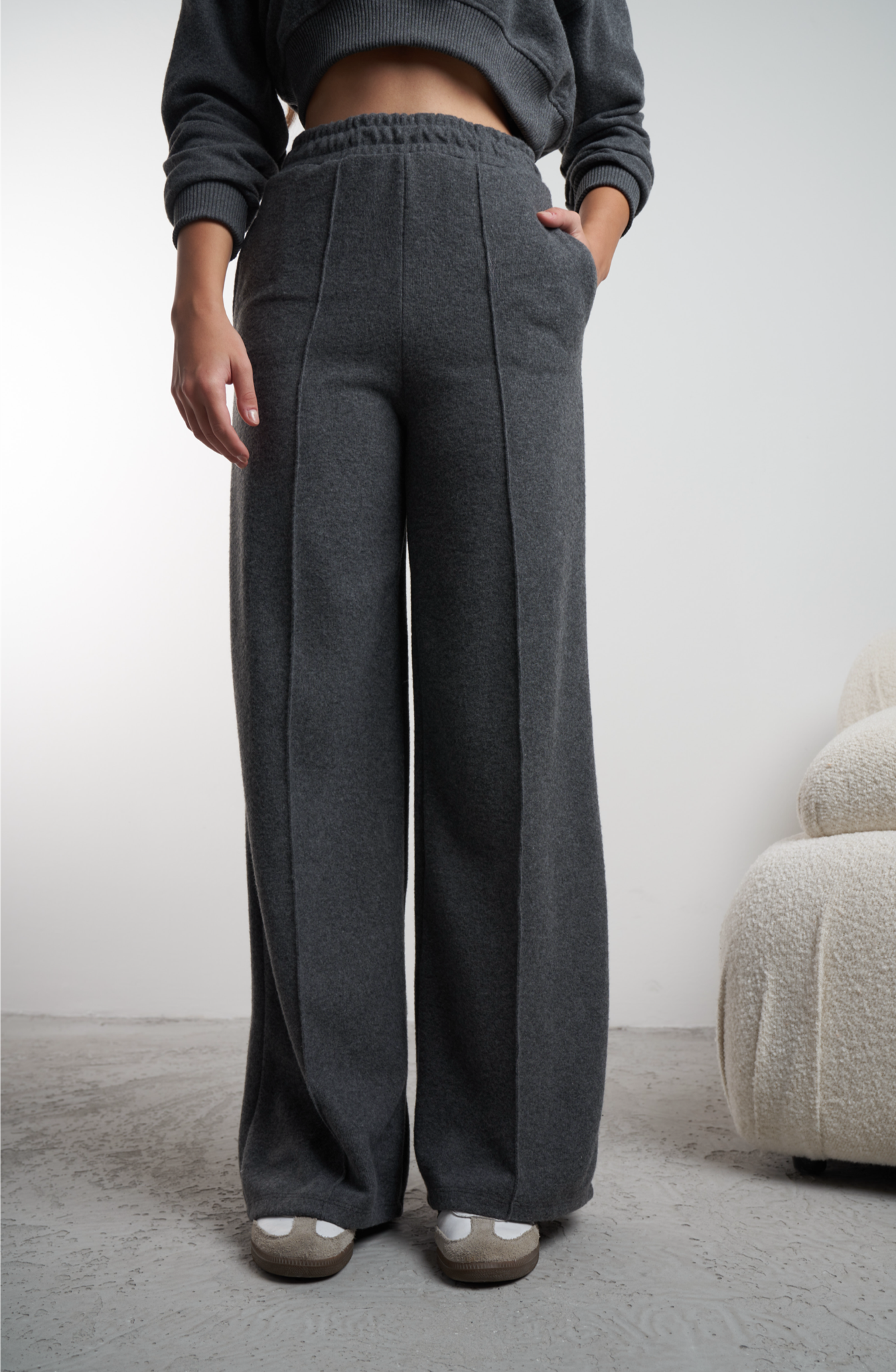 Çimalı Triko Bol Paça Pantolon Antrasit