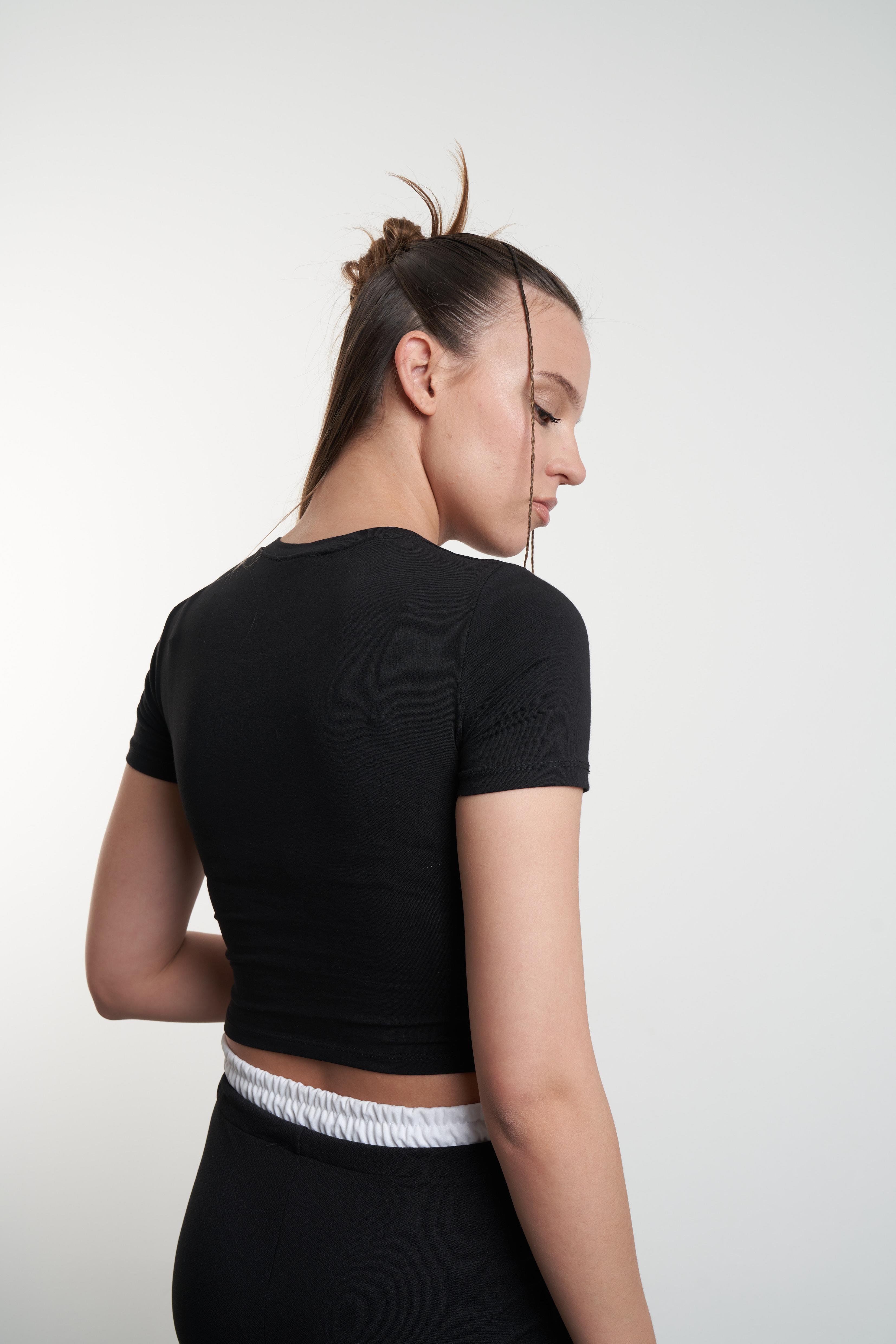 Civciv Nakış Baskılı Kısa T-shirt Siyah