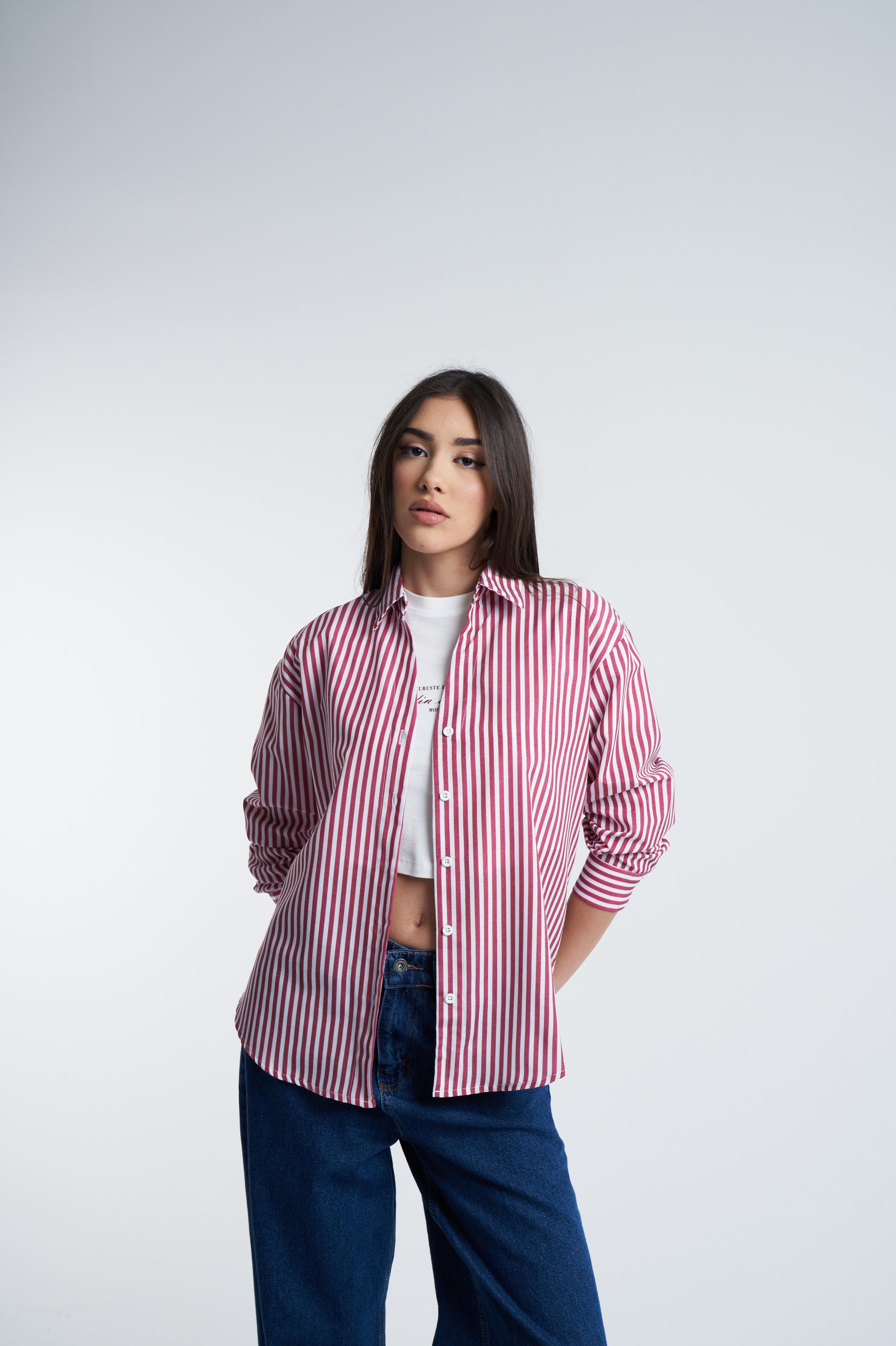 Çizgili Gömlek Ekru-Bordo