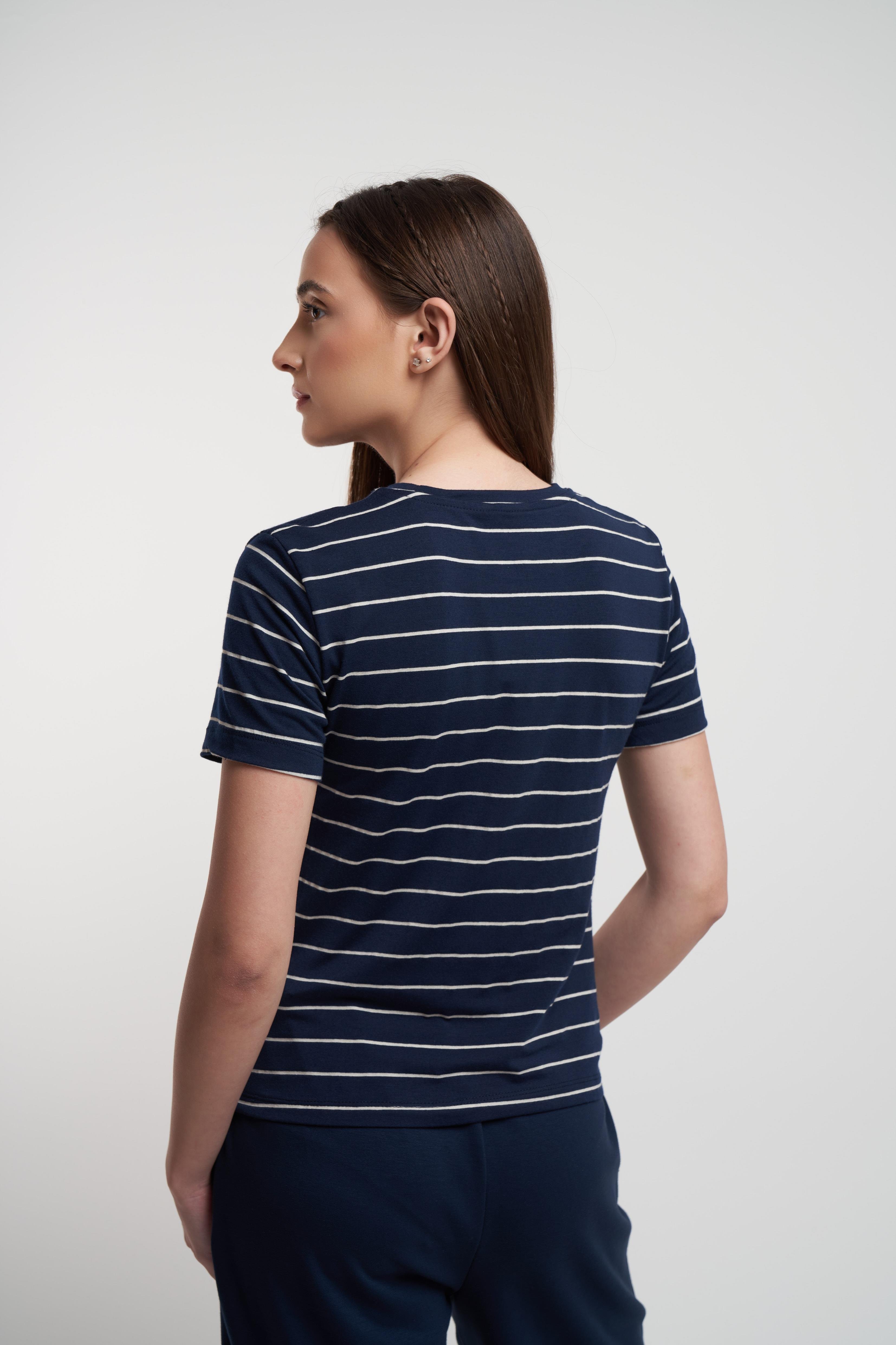 Çizgili Kısa Kol Suprem T-shirt Laci-Beyaz