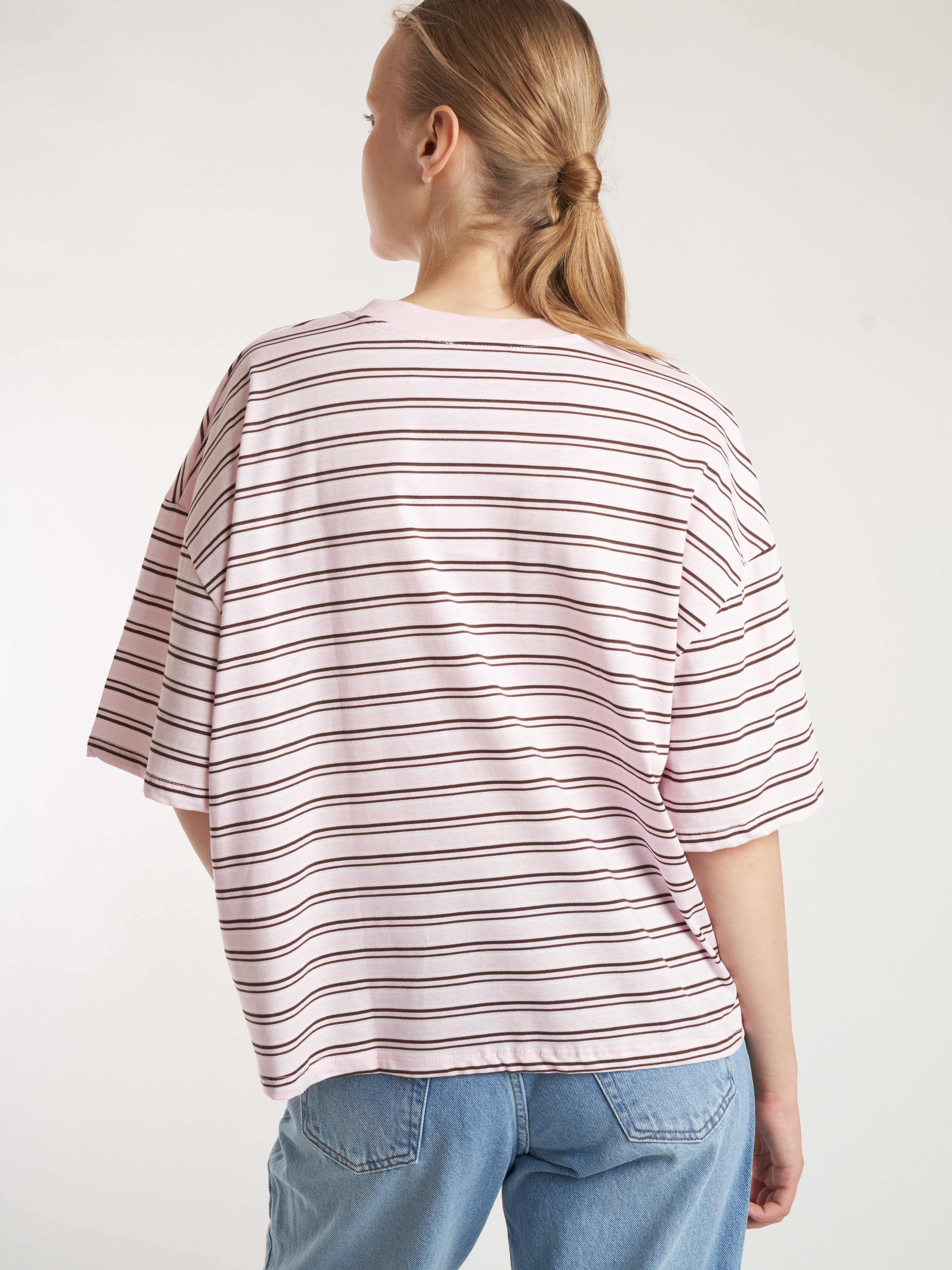Çizgili Kısa Kol T-shirt Pembe