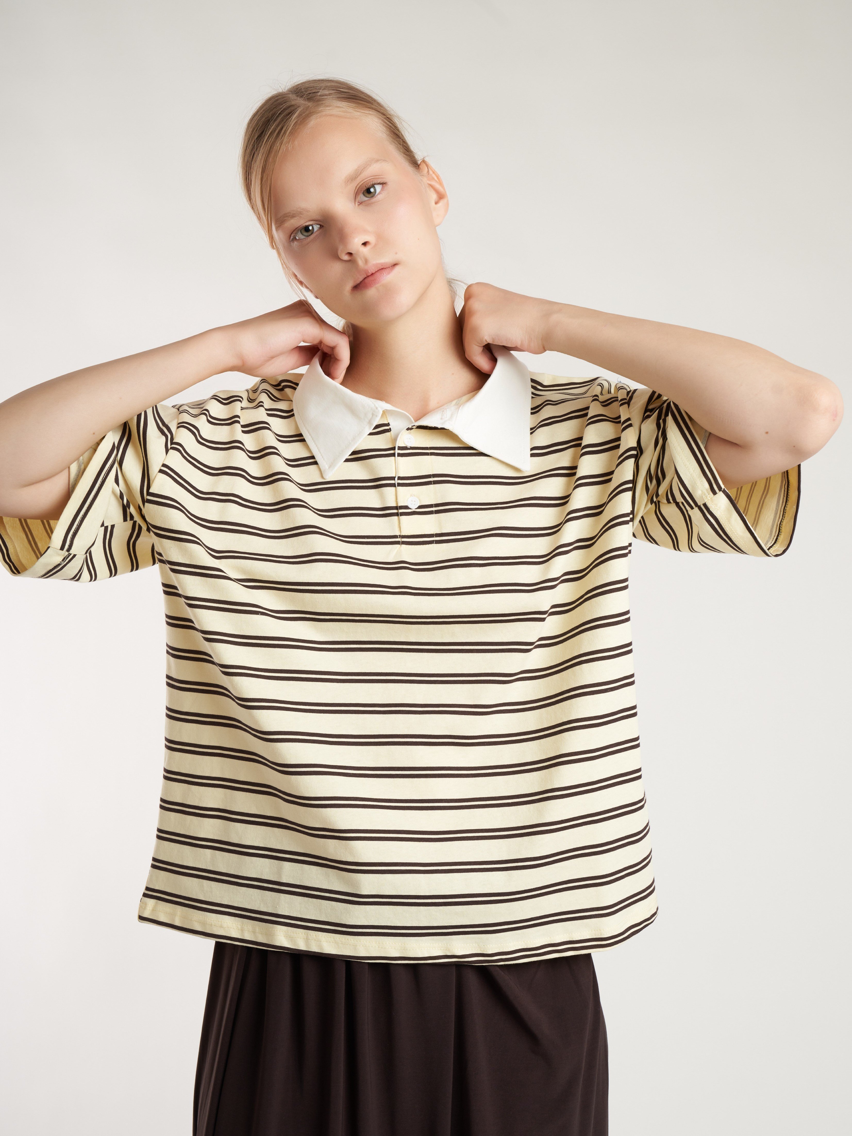 Çizgili Kısa Kol T-shirt Sarı