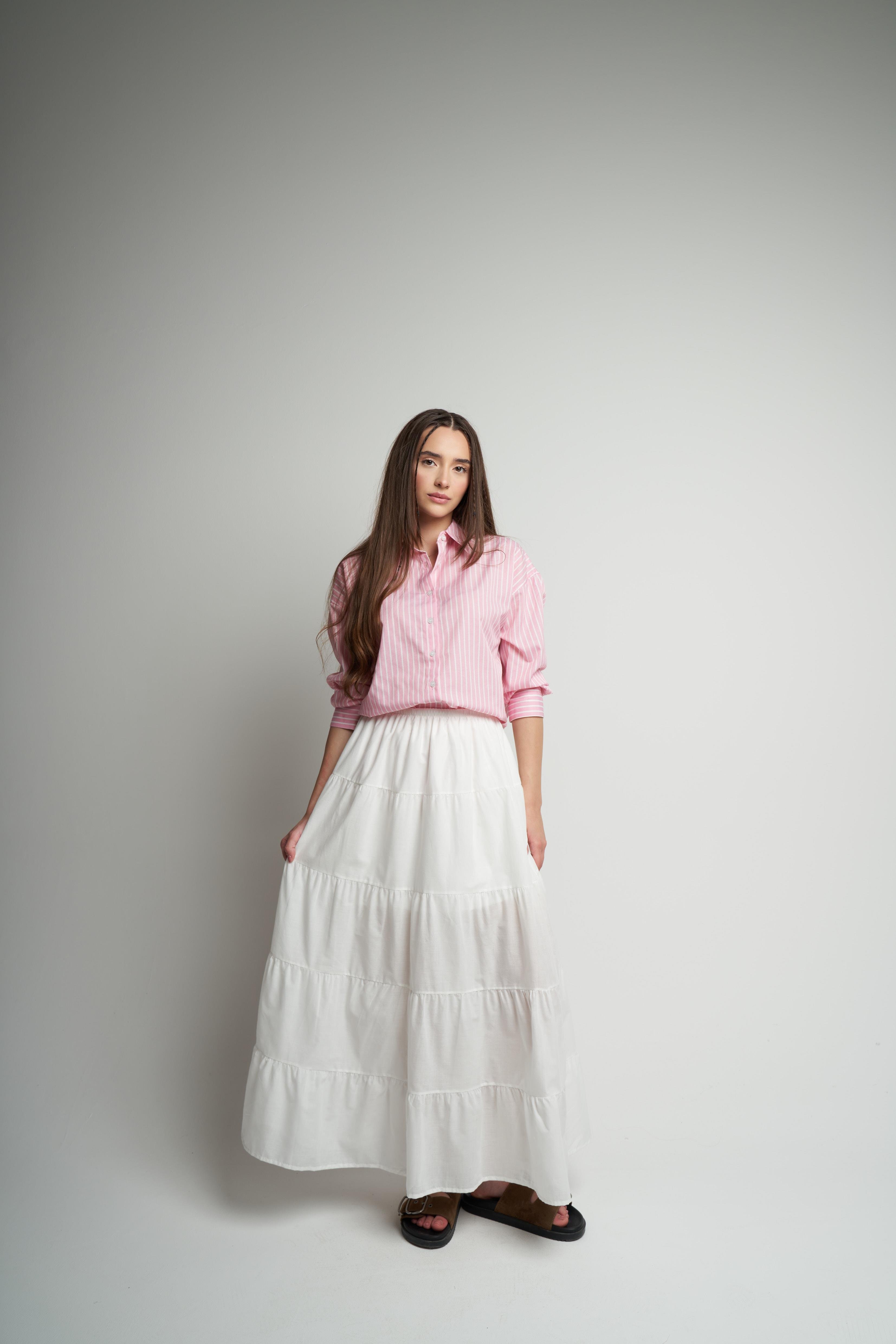 Çizgili Poplin Uzun Kol Gömlek T.Pembe-Beyaz
