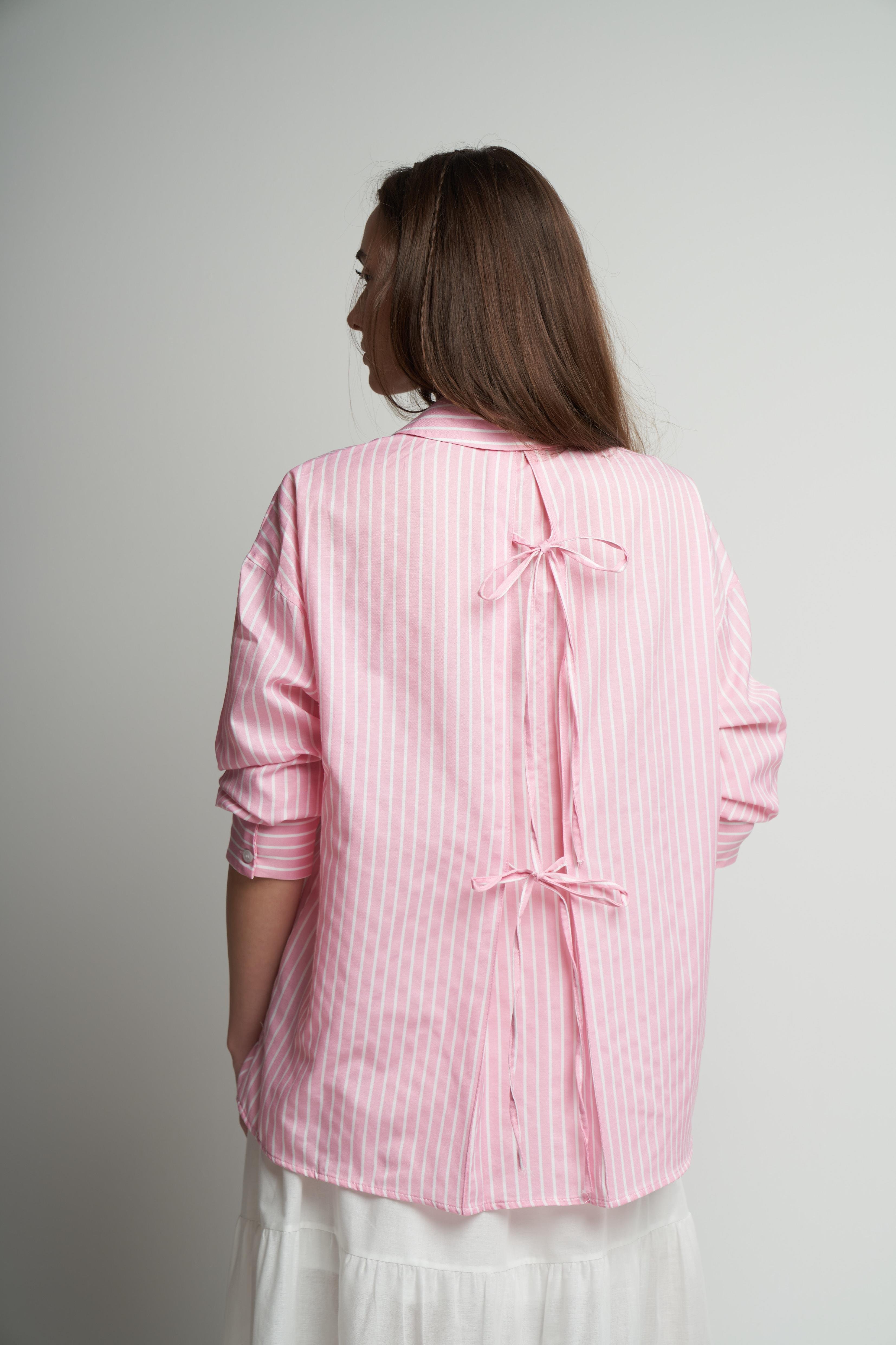 Çizgili Poplin Uzun Kol Gömlek T.Pembe-Beyaz