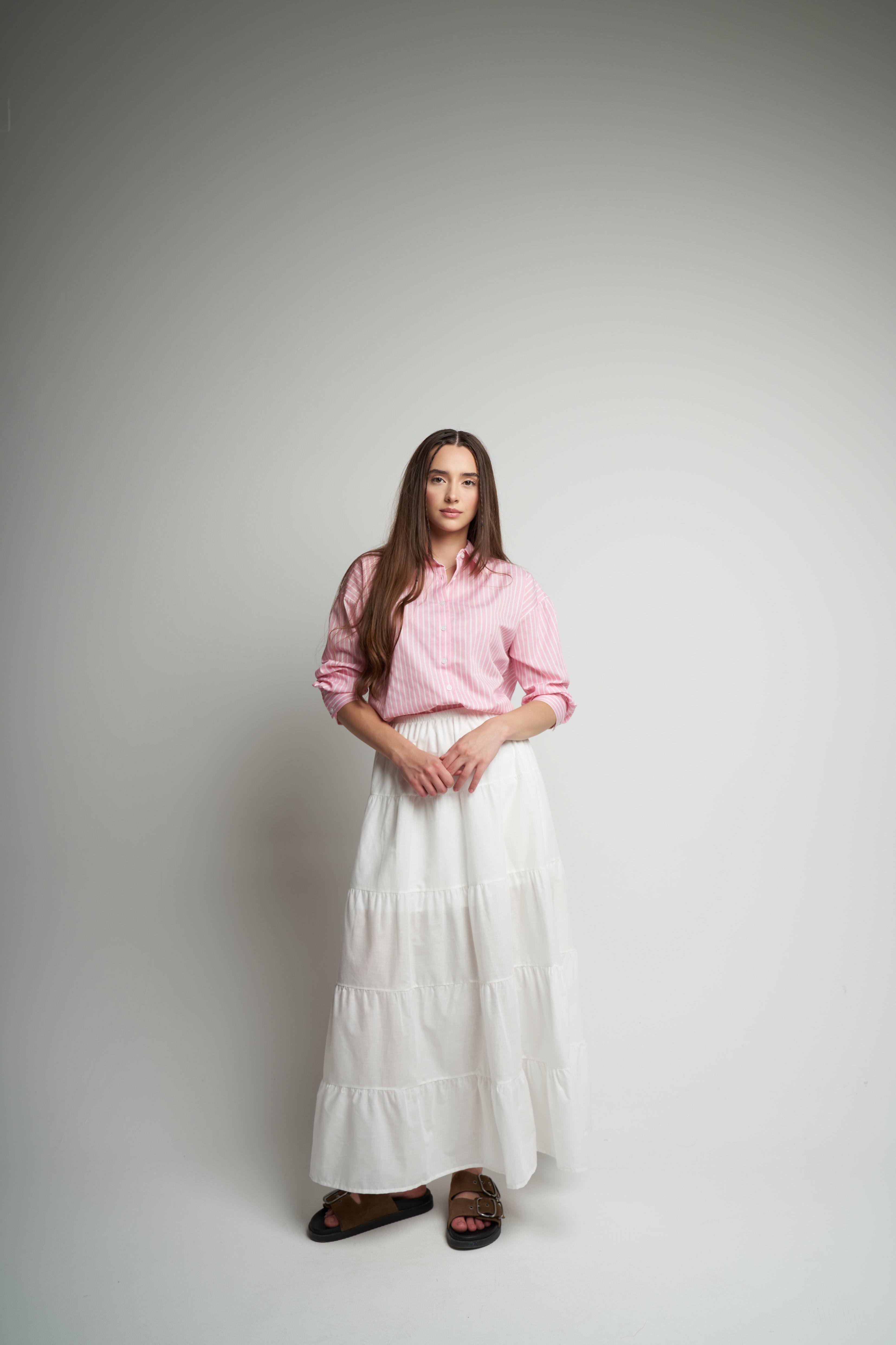 Çizgili Poplin Uzun Kol Gömlek T.Pembe-Beyaz
